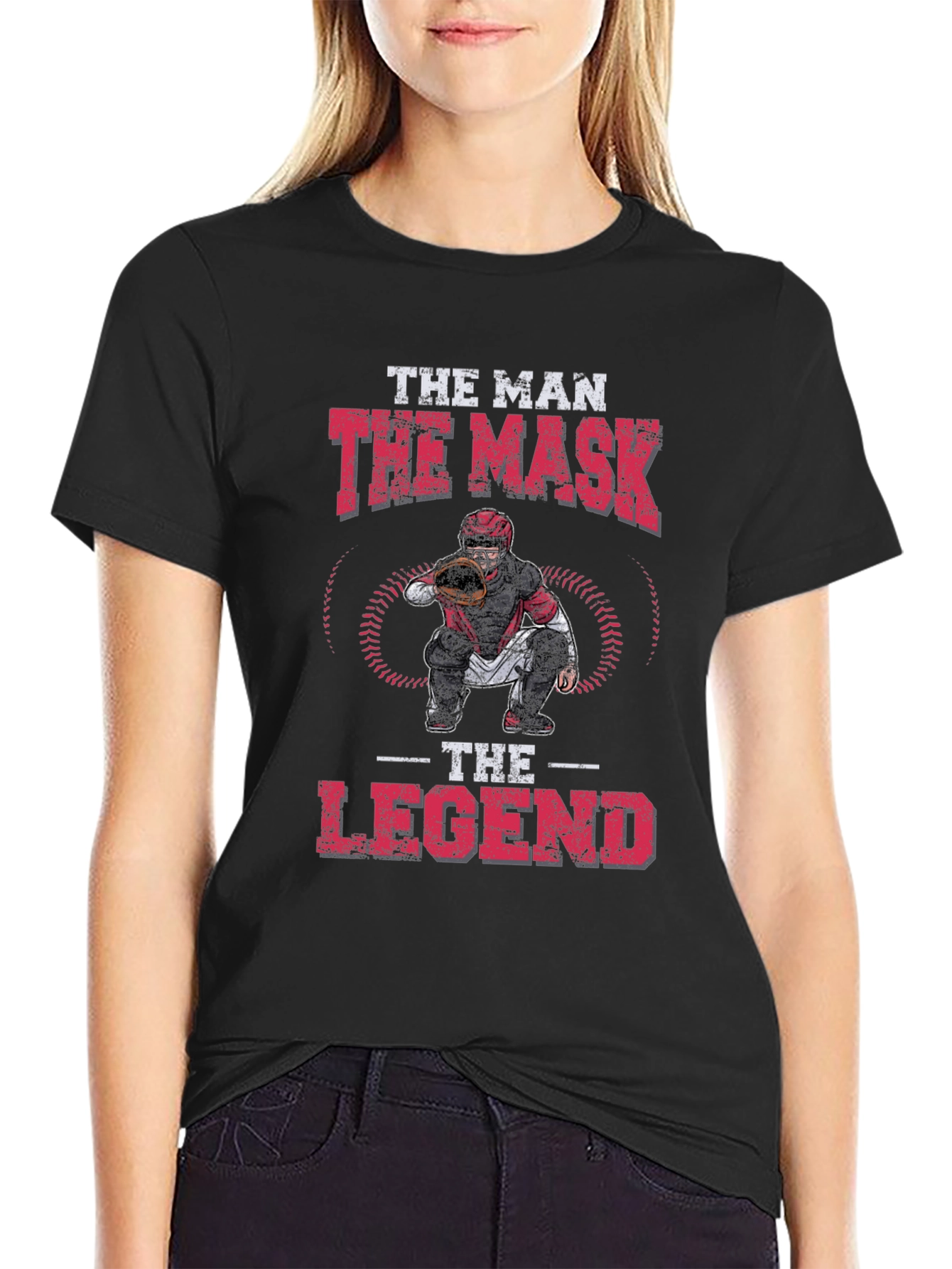 Black The Man, The Mask, The Legend Baseball Catcher Graphic Tee view 2