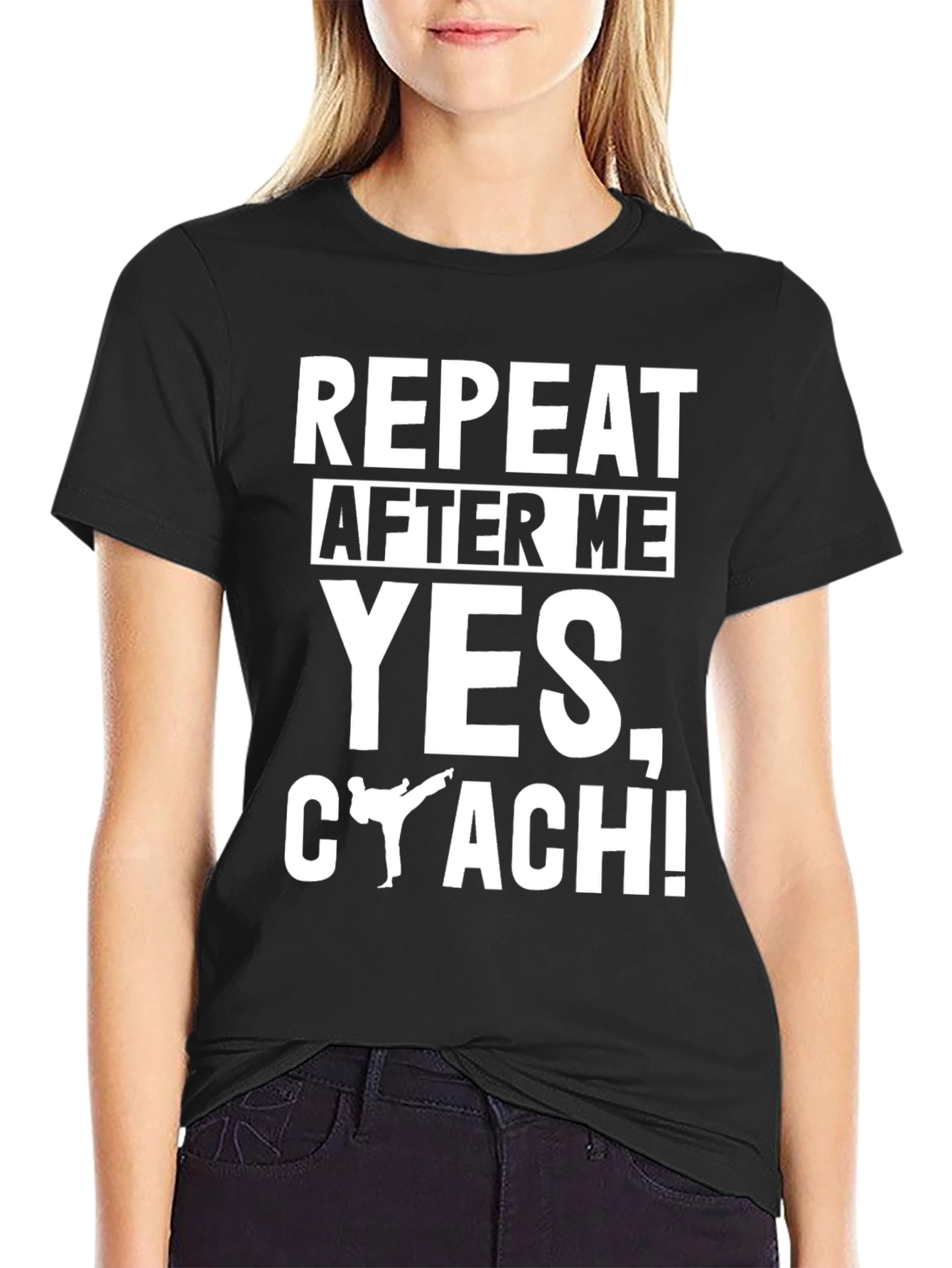 Black Repeat After Me Yes, Coach! T-Shirt view 2
