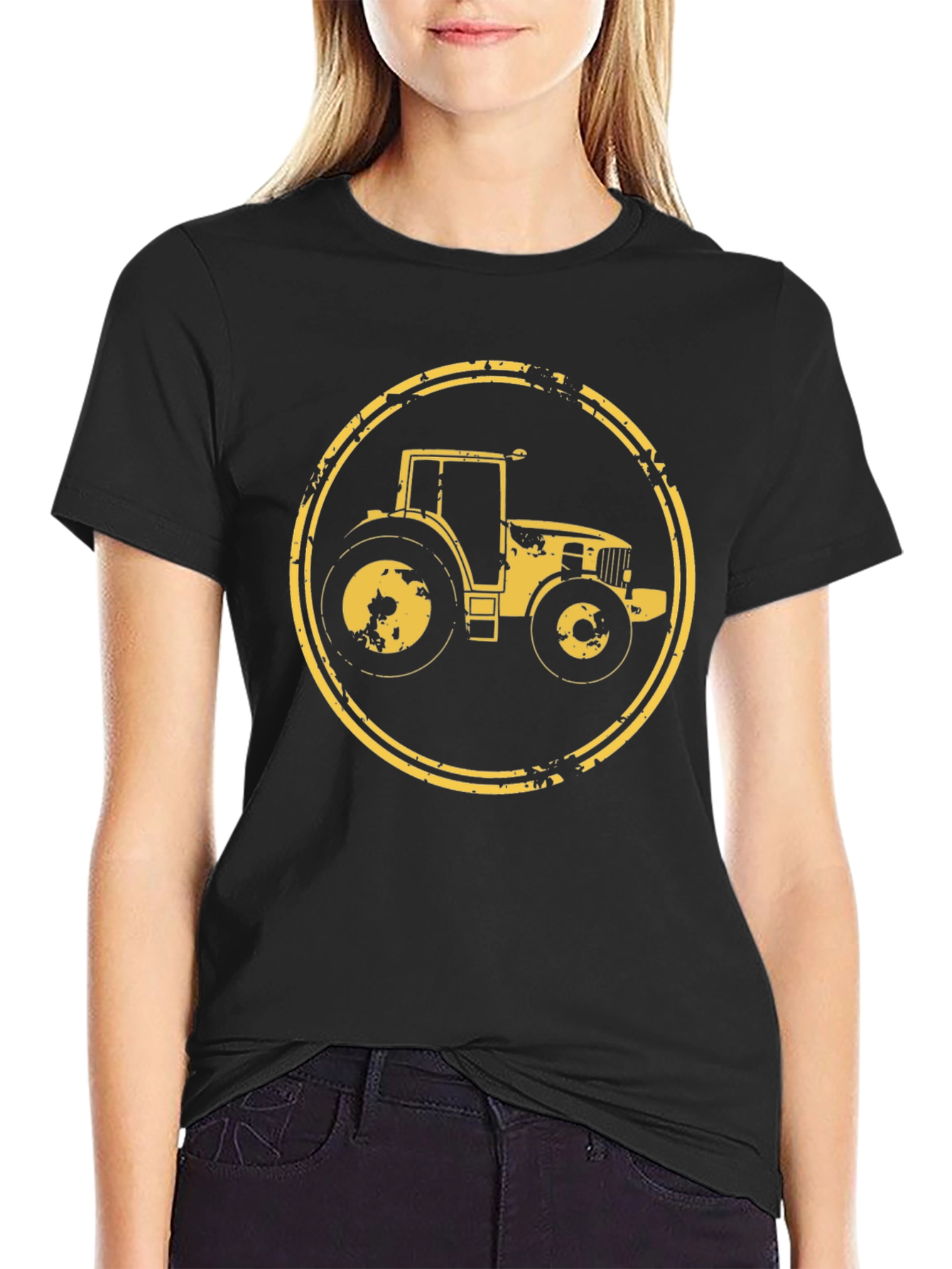 Black Distressed Tractor Graphic Tee view 2