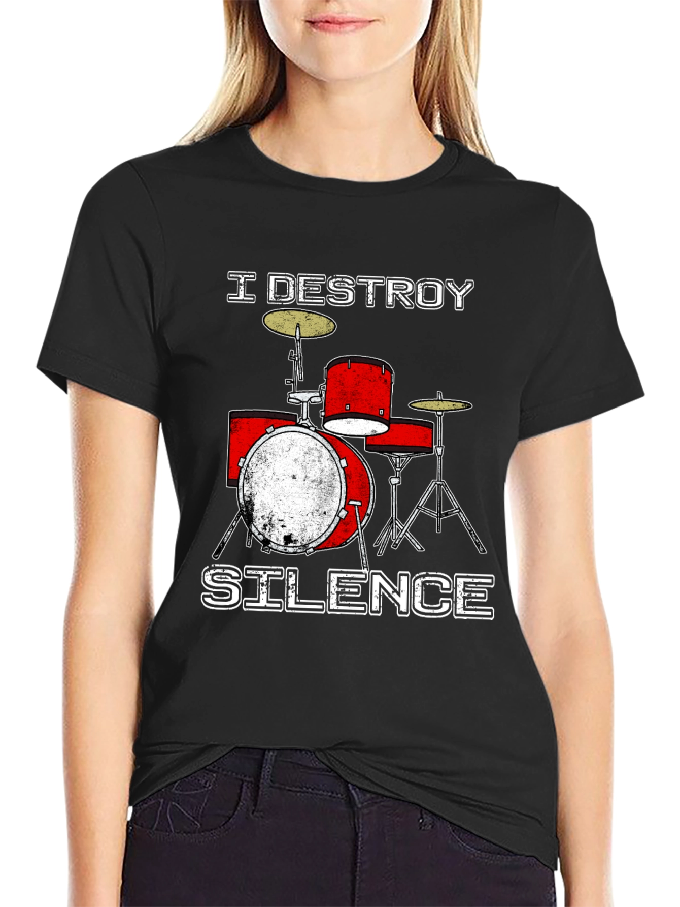 Black I Destroy Silence Drummer T-Shirt view 2