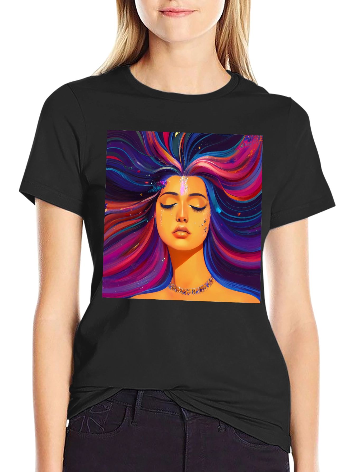 Black Vibrant Woman Graphic Black T-Shirt view 2