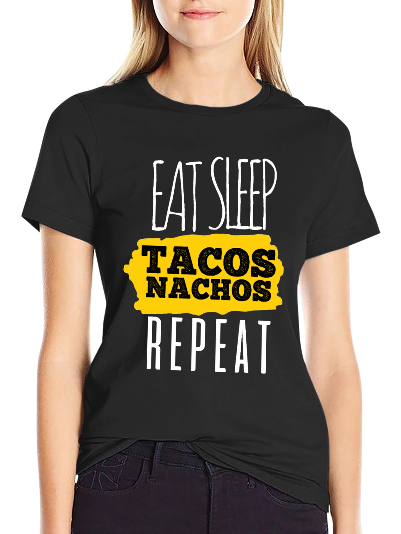 Black Eat Sleep Tacos Nachos Repeat Black Graphic Tee view 2