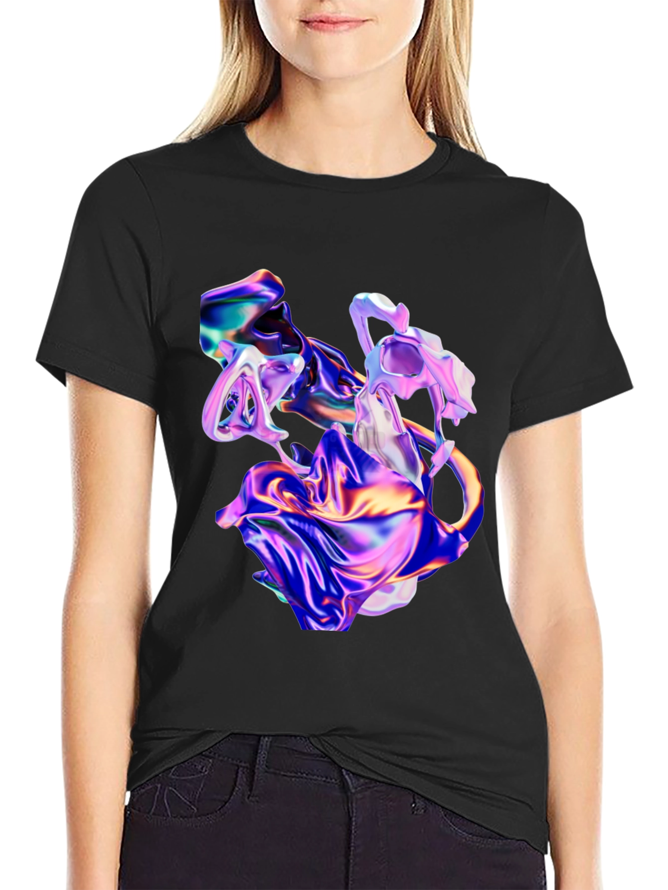 Black Iridescent Abstract Art Black T-Shirt view 2