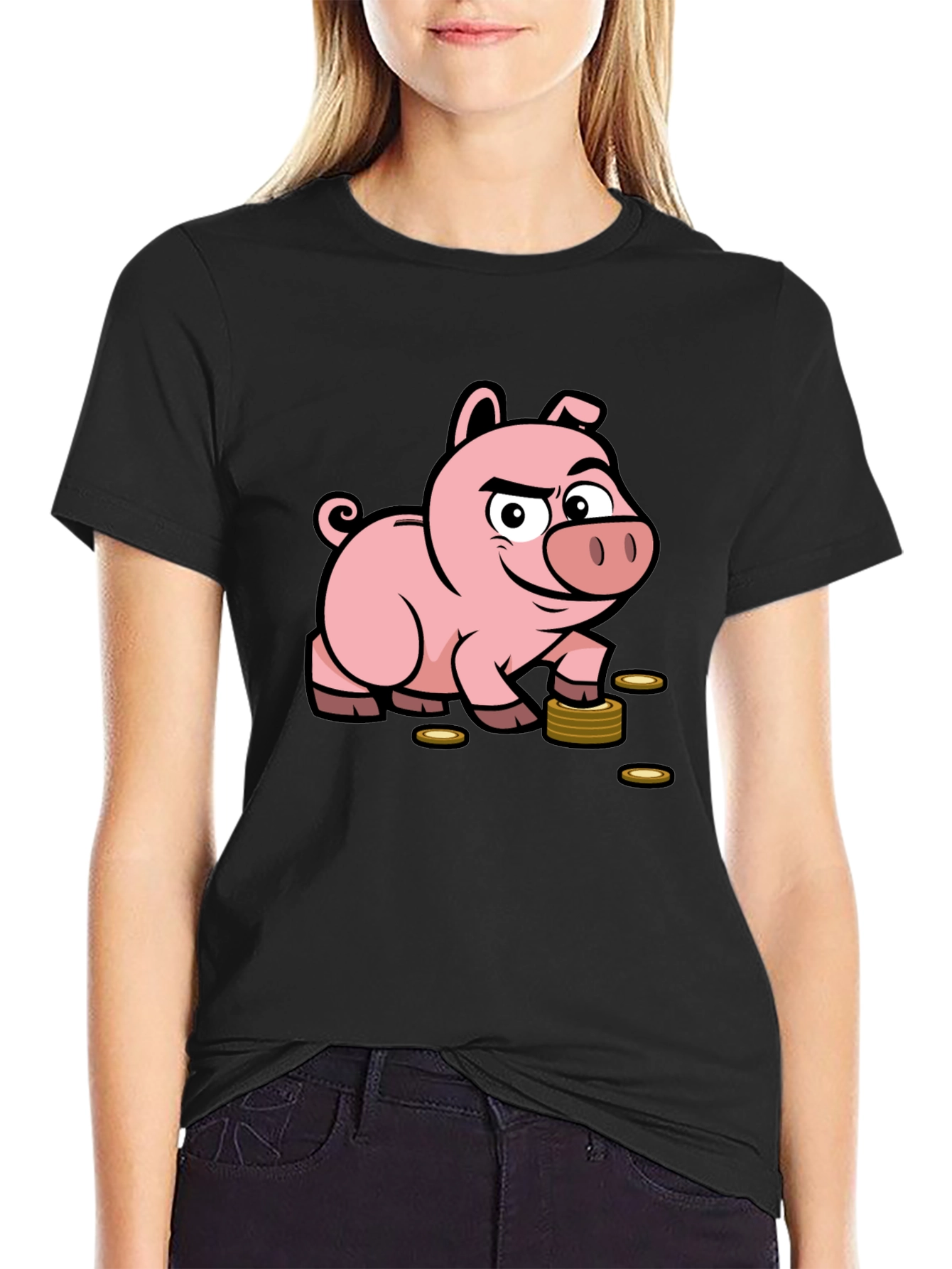 Black Piggy Bank Funny T-Shirt view 2