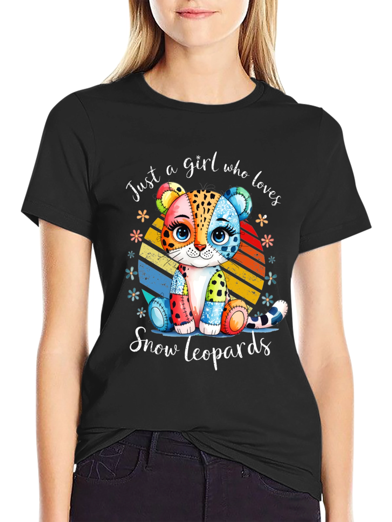 Black Just a Girl Who Loves Snow Leopards T-Shirt view 2