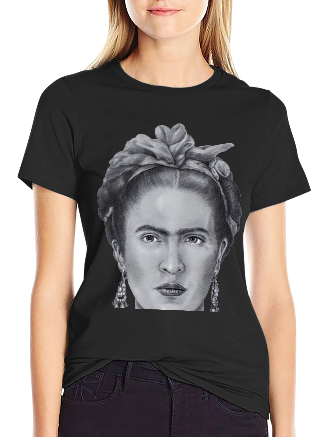 Black Frida Kahlo Graphic Tee - Black Unisex T-Shirt view 2