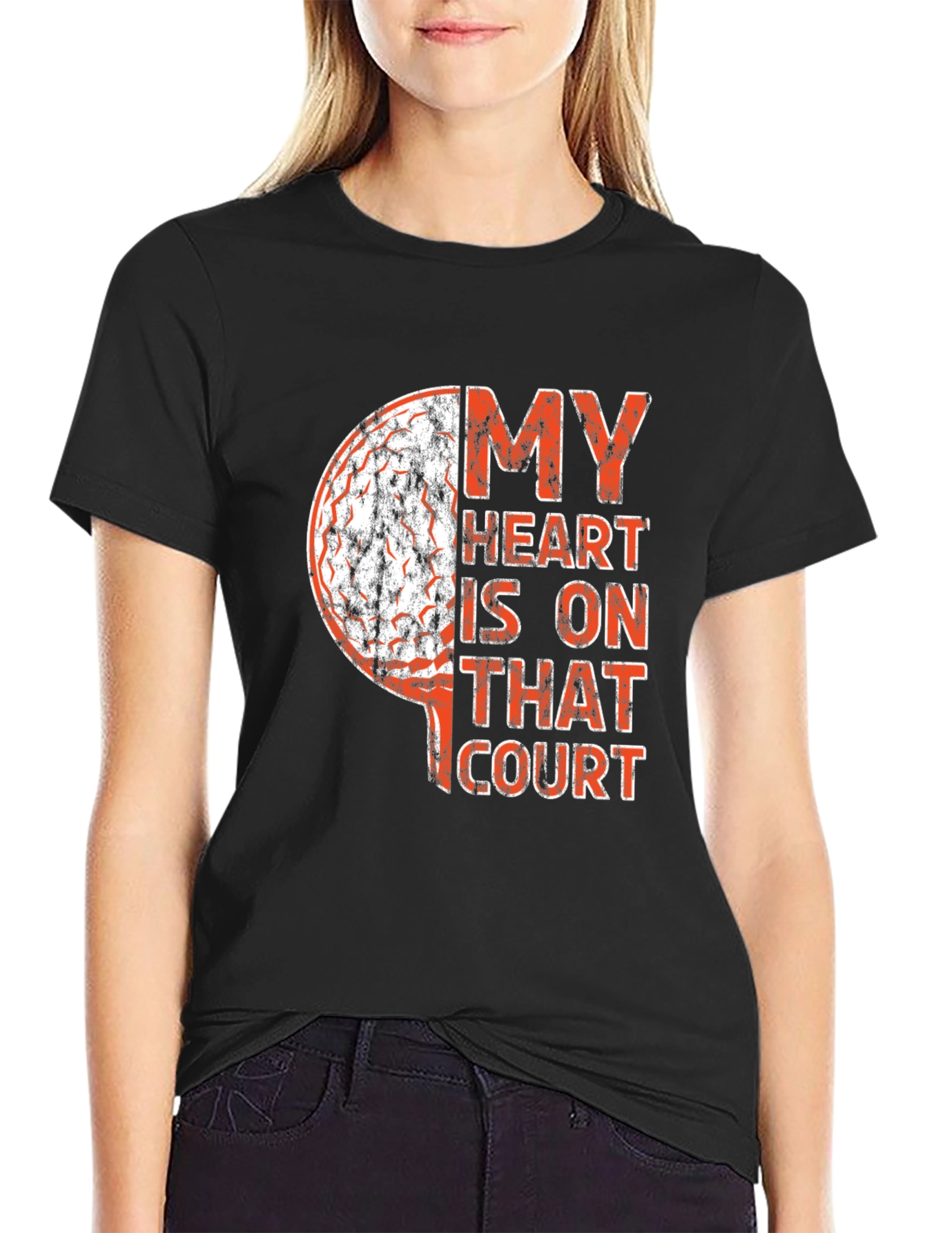 Black Basketball Heart Graphic Tee - Sports Fan Apparel view 2