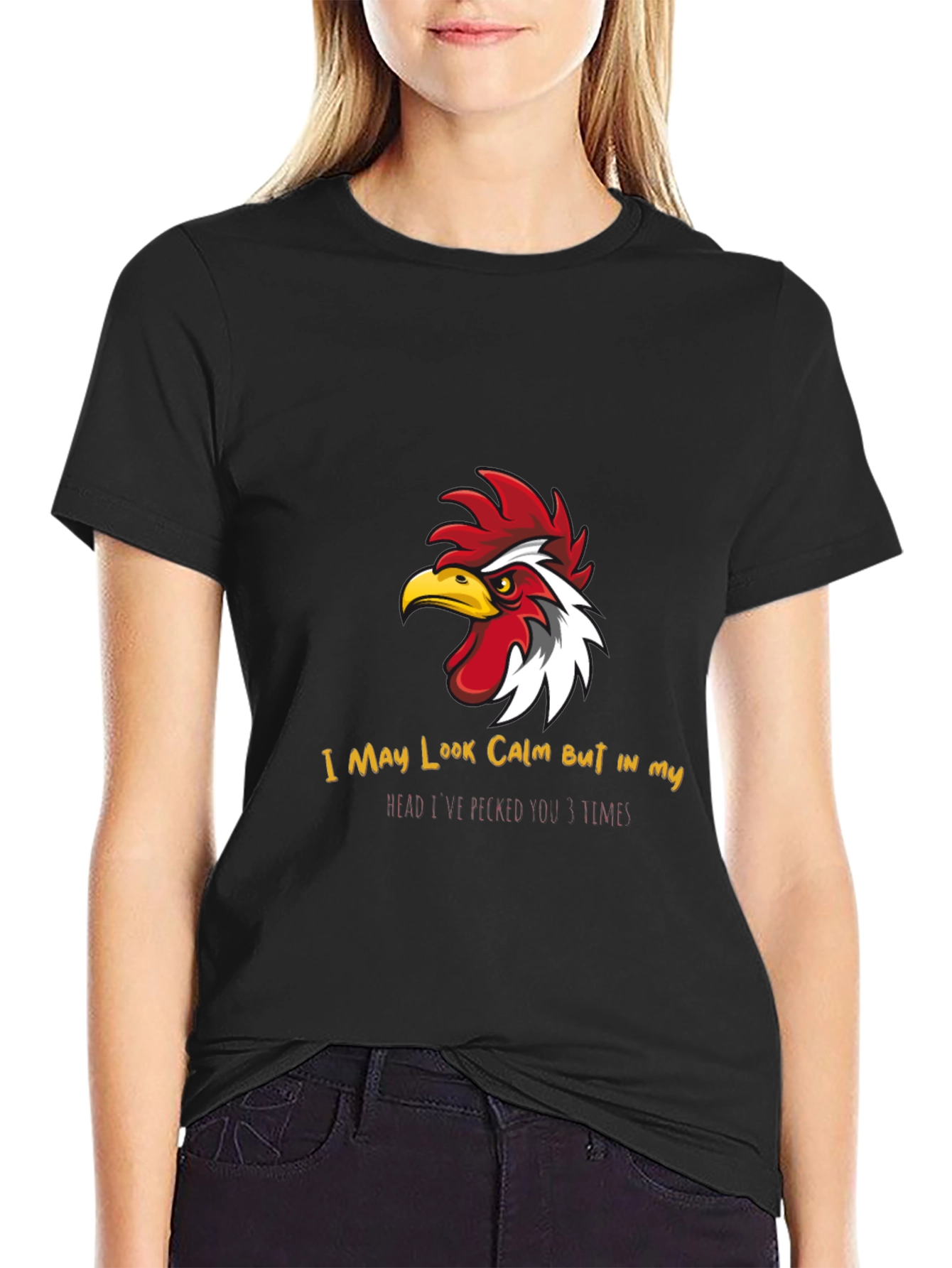 Black Calm Chicken Graphic Tee - Funny Rooster T-Shirt view 2