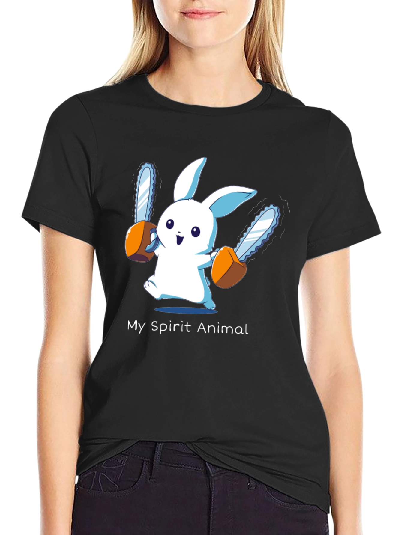 Black My Spirit Animal Chainsaw Bunny Graphic Tee view 2