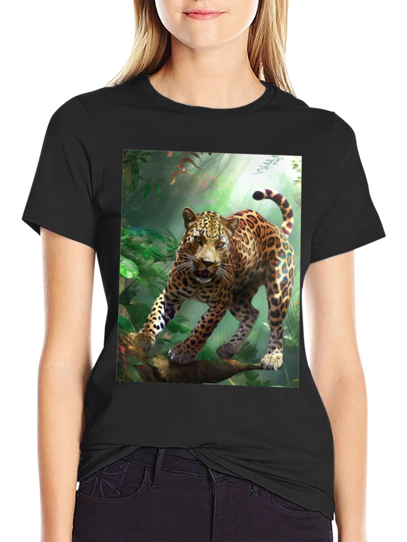 Black Leopard Jungle Graphic Tee - Wild Animal Print view 2