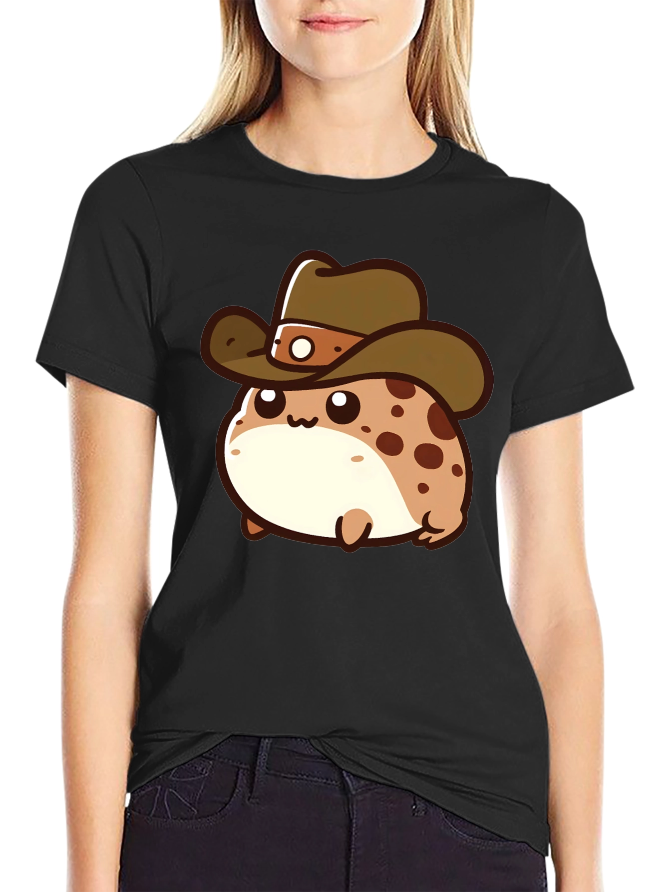 Black Cartoon Cowboy Frog T-Shirt - Black view 2