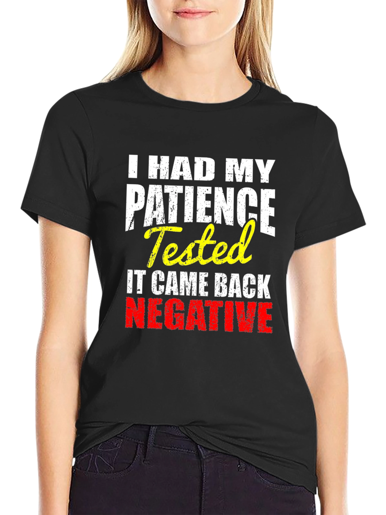 Black I HAD MY PATIENCE Tested Novelty Graphic T-Shirt view 2
