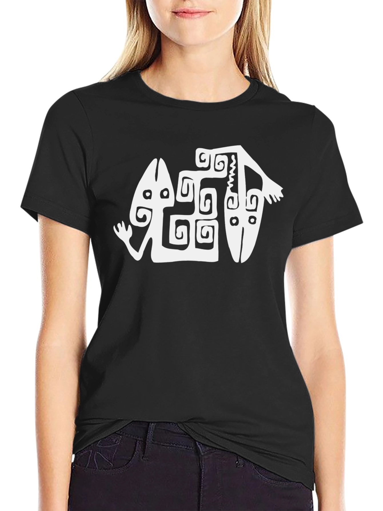 Black Tribal Art Graphic Tee - Black Cotton Blend view 2