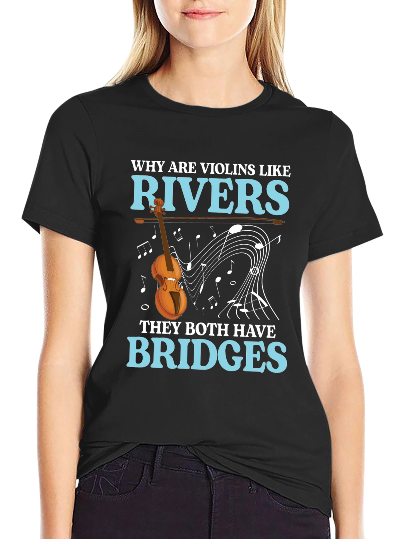 Black Violin & River Pun T-Shirt - Bridges Humor view 2