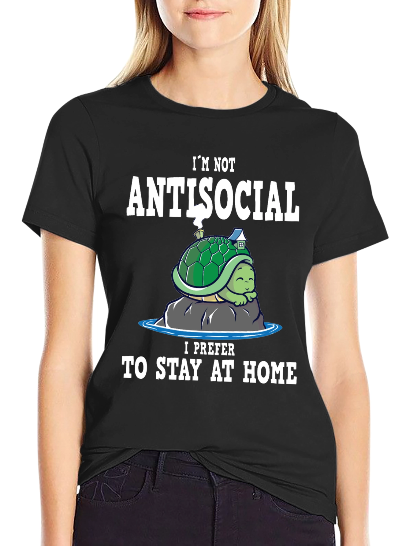 Black Antisocial Turtle Homebody T-Shirt view 2