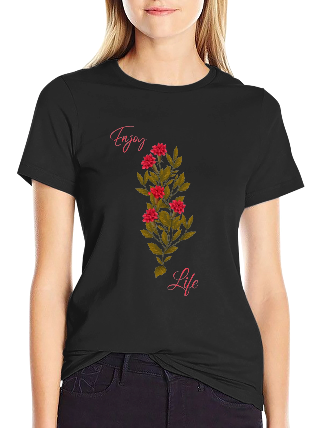 Black Enjoy Life Floral Graphic T-Shirt - Black view 2