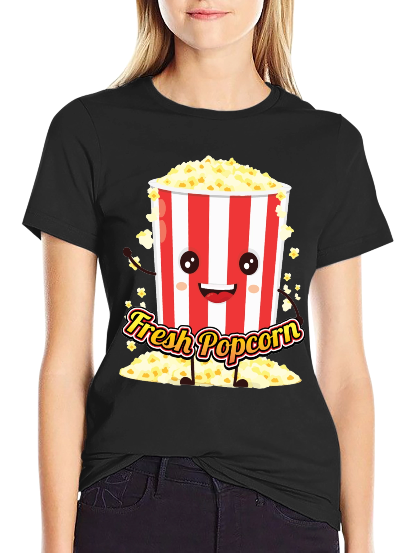 Black Fresh Popcorn Graphic Tee - Movie Night Shirt view 2