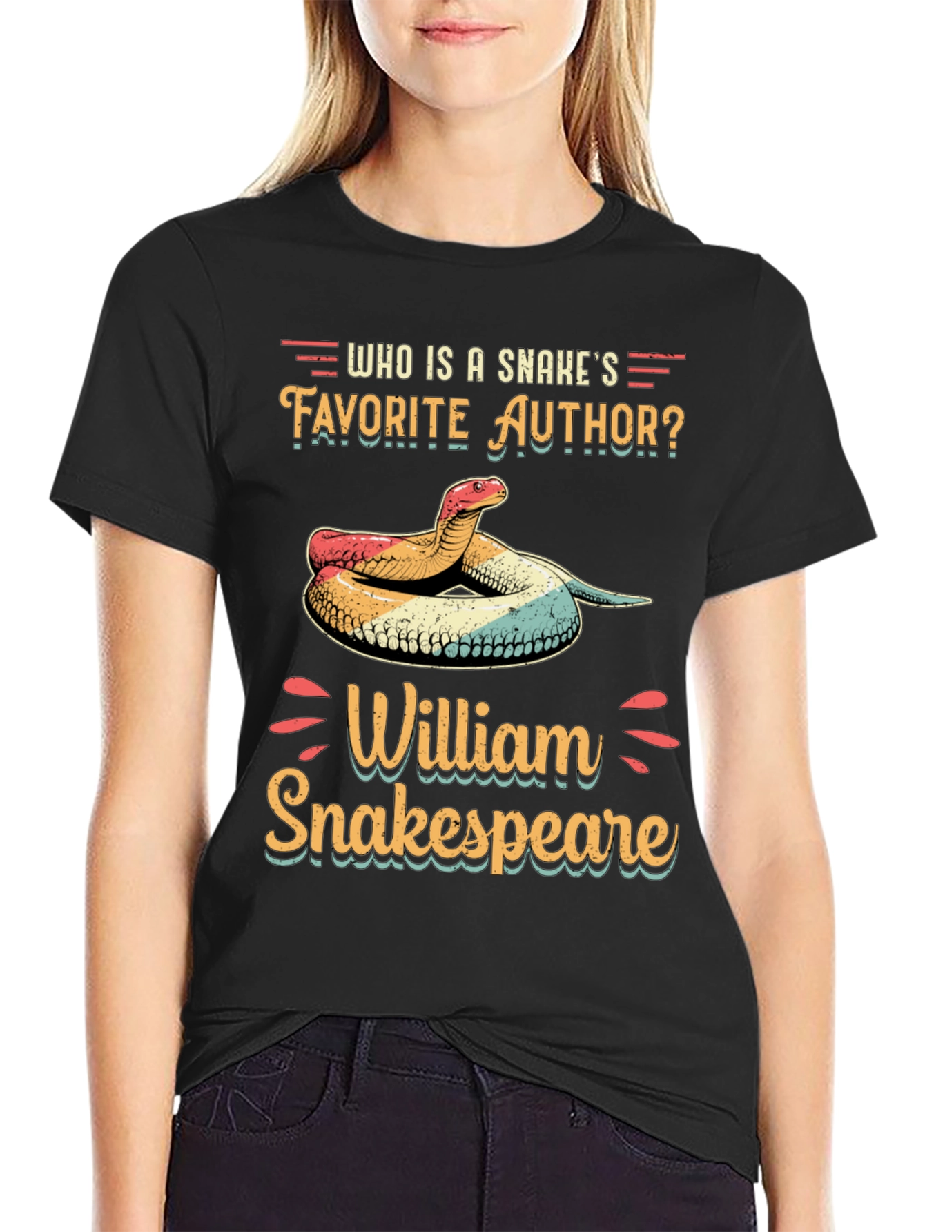 Black Funny Snake T-Shirt - William Snakespeare view 2