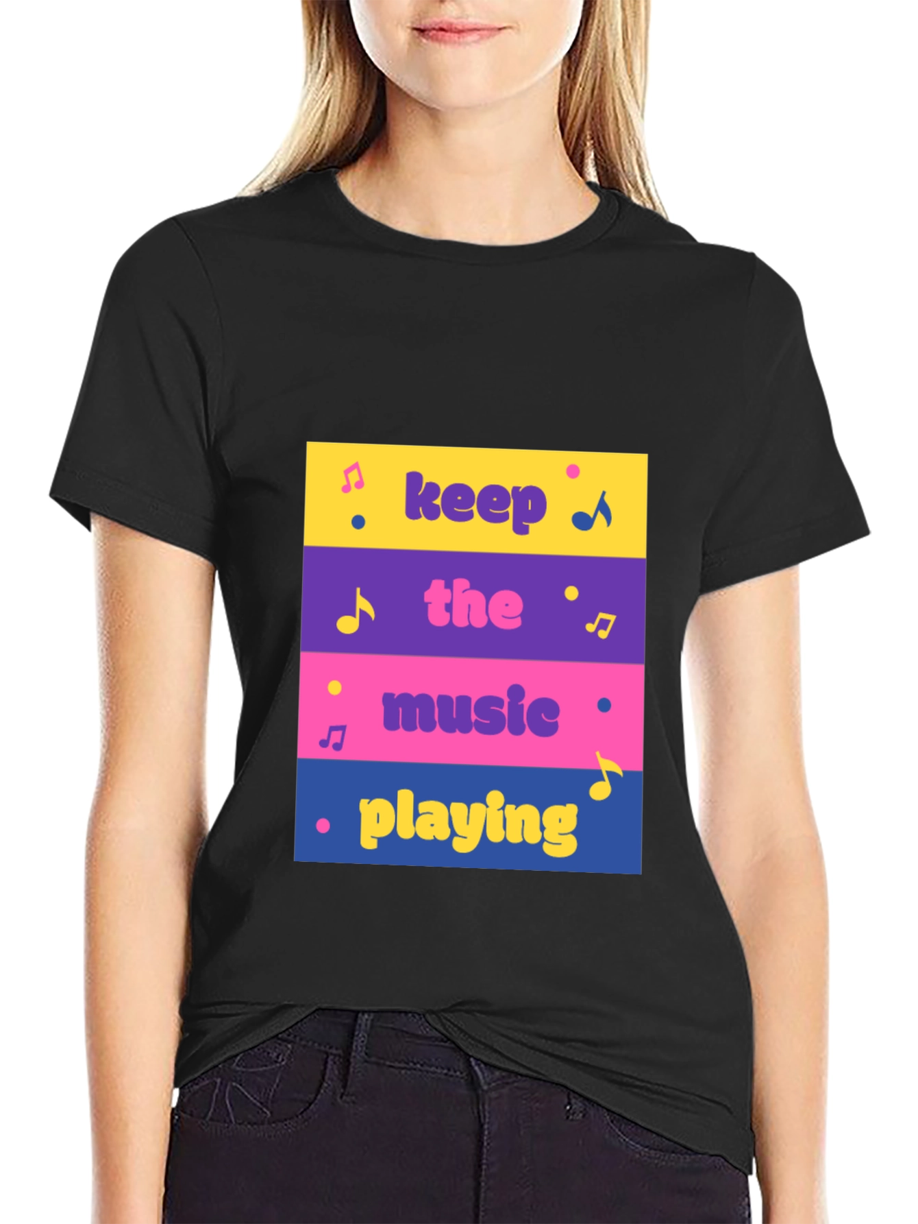 Black Keep The Music Playing Graphic Tee view 2