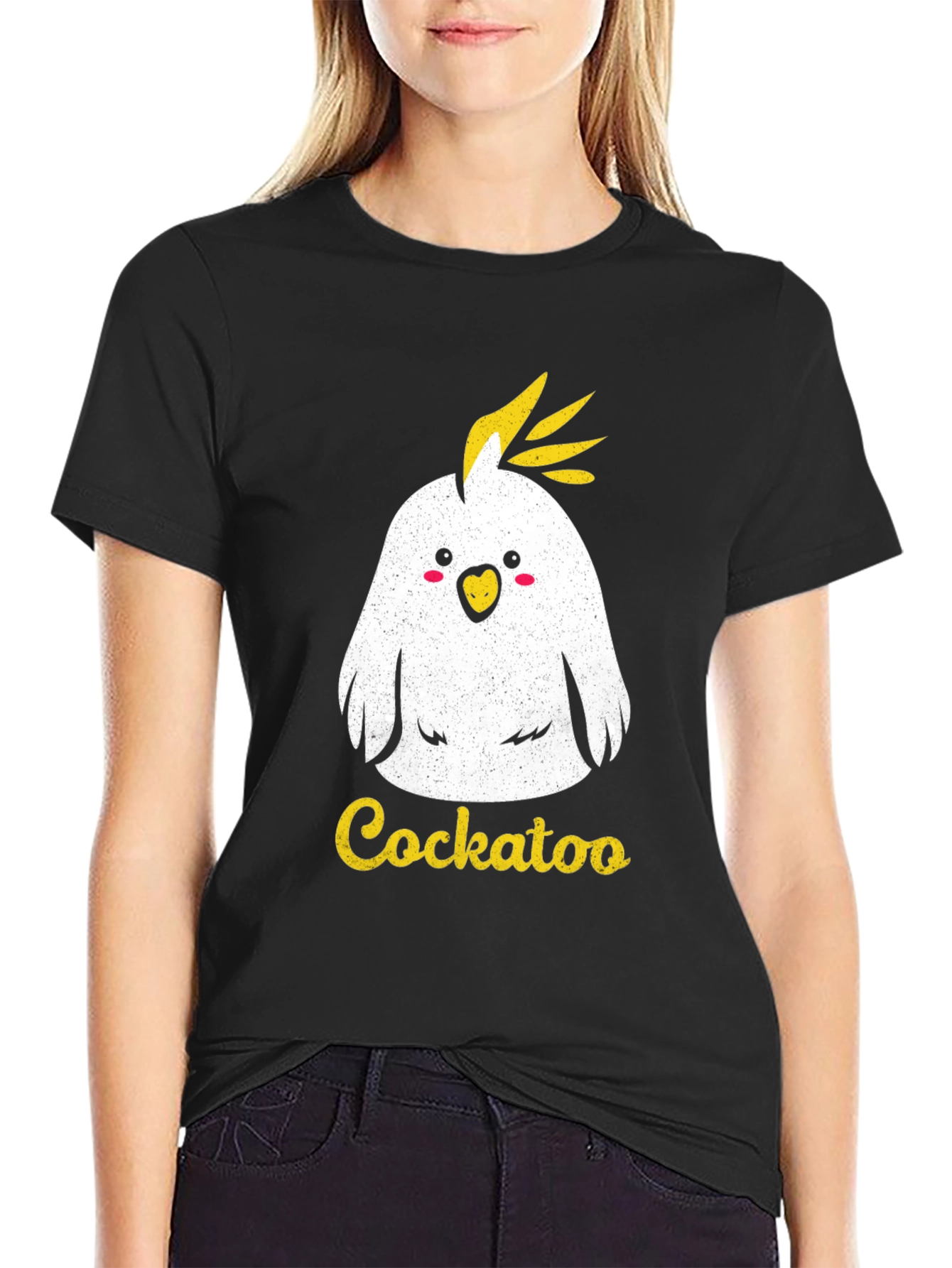 Black Cute Cockatoo Graphic T-Shirt - Unisex view 2
