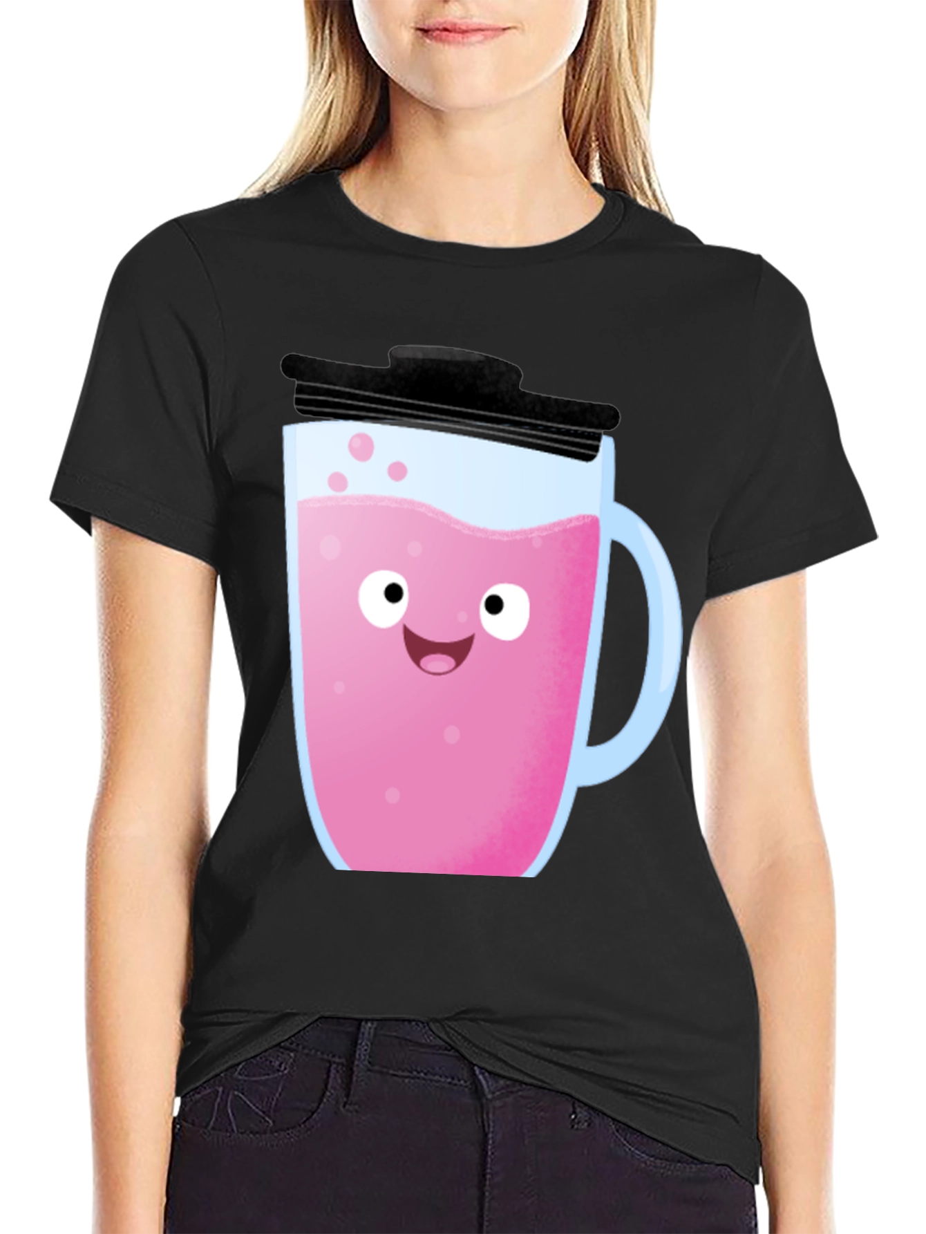 Black Cute Pink Drink Graphic Tee - Fun Kawaii Style! view 2