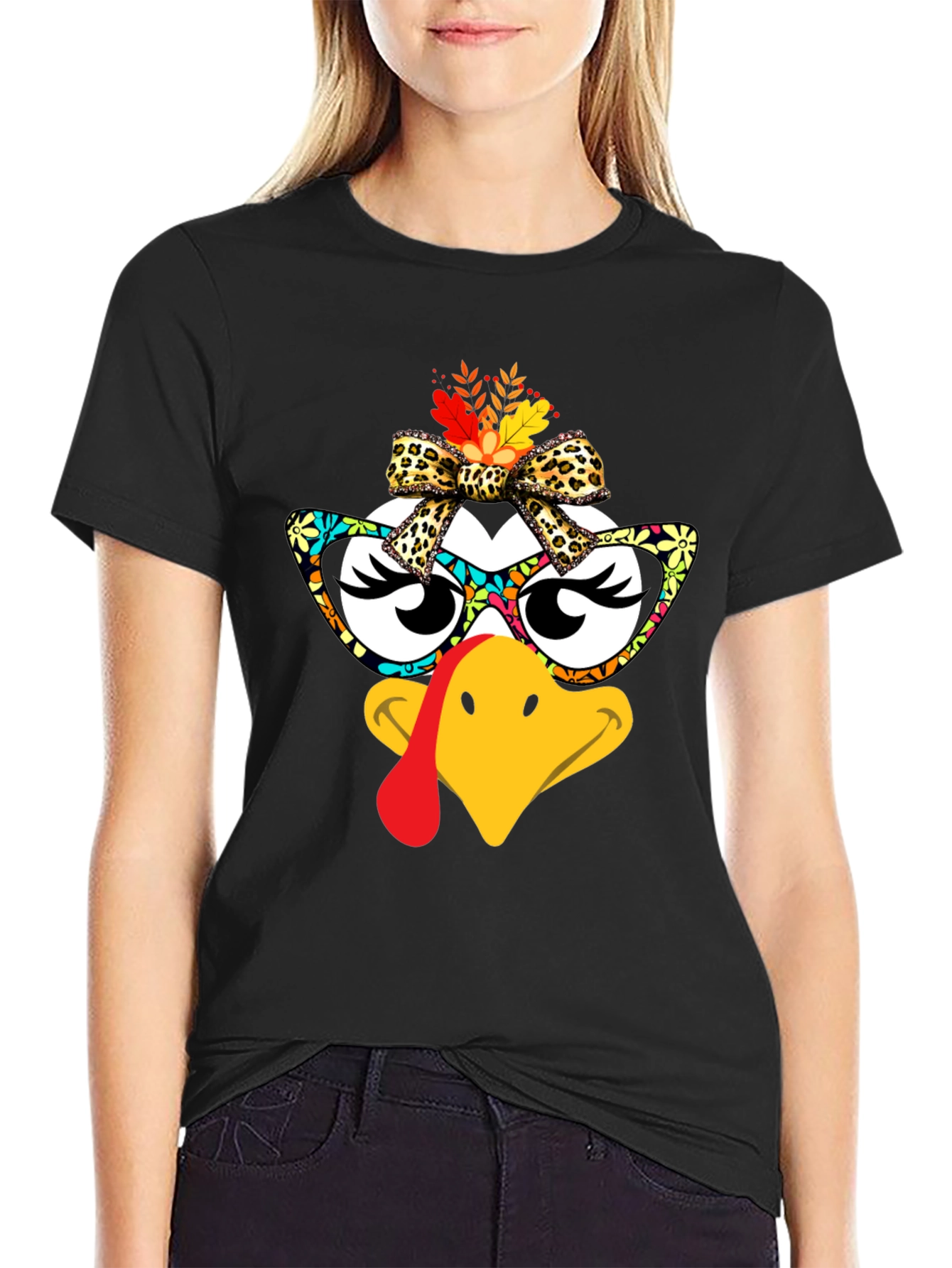 Black Thanksgiving Turkey Face T-Shirt view 2