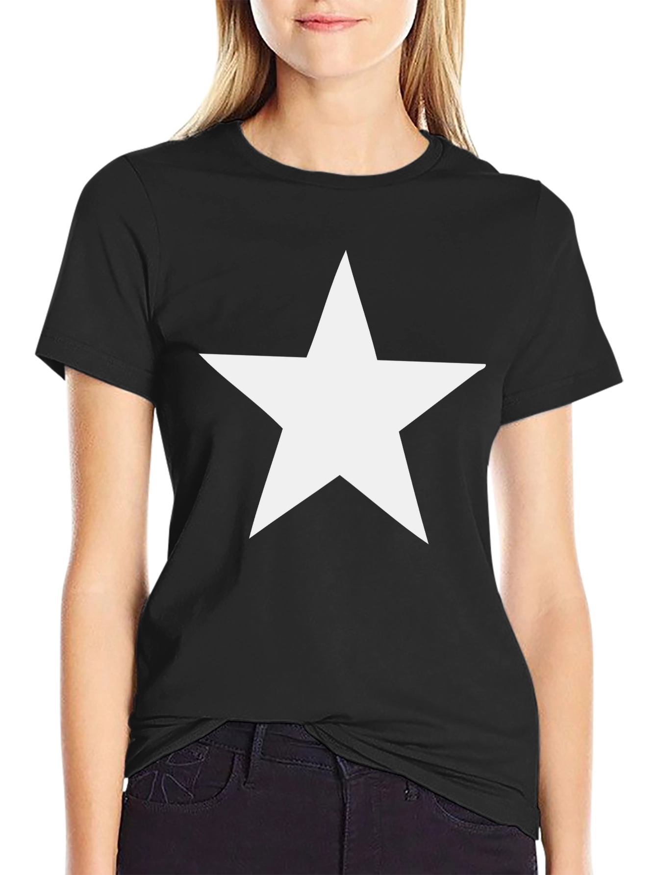 Black Bold Star Graphic Tee - Classic Black Cotton Shirt view 2