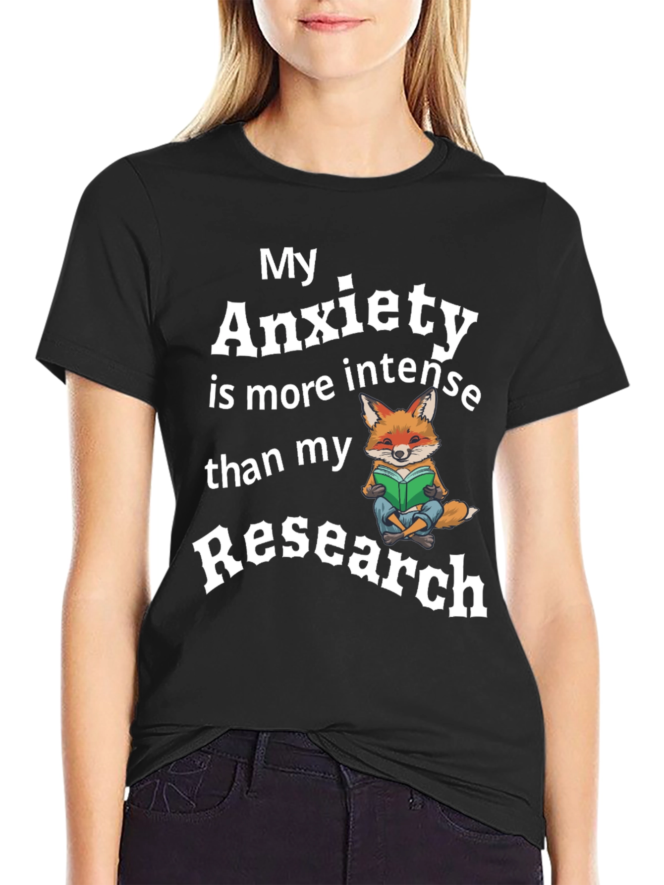 Black My Anxiety Research Fox T-Shirt Funny Novelty view 2