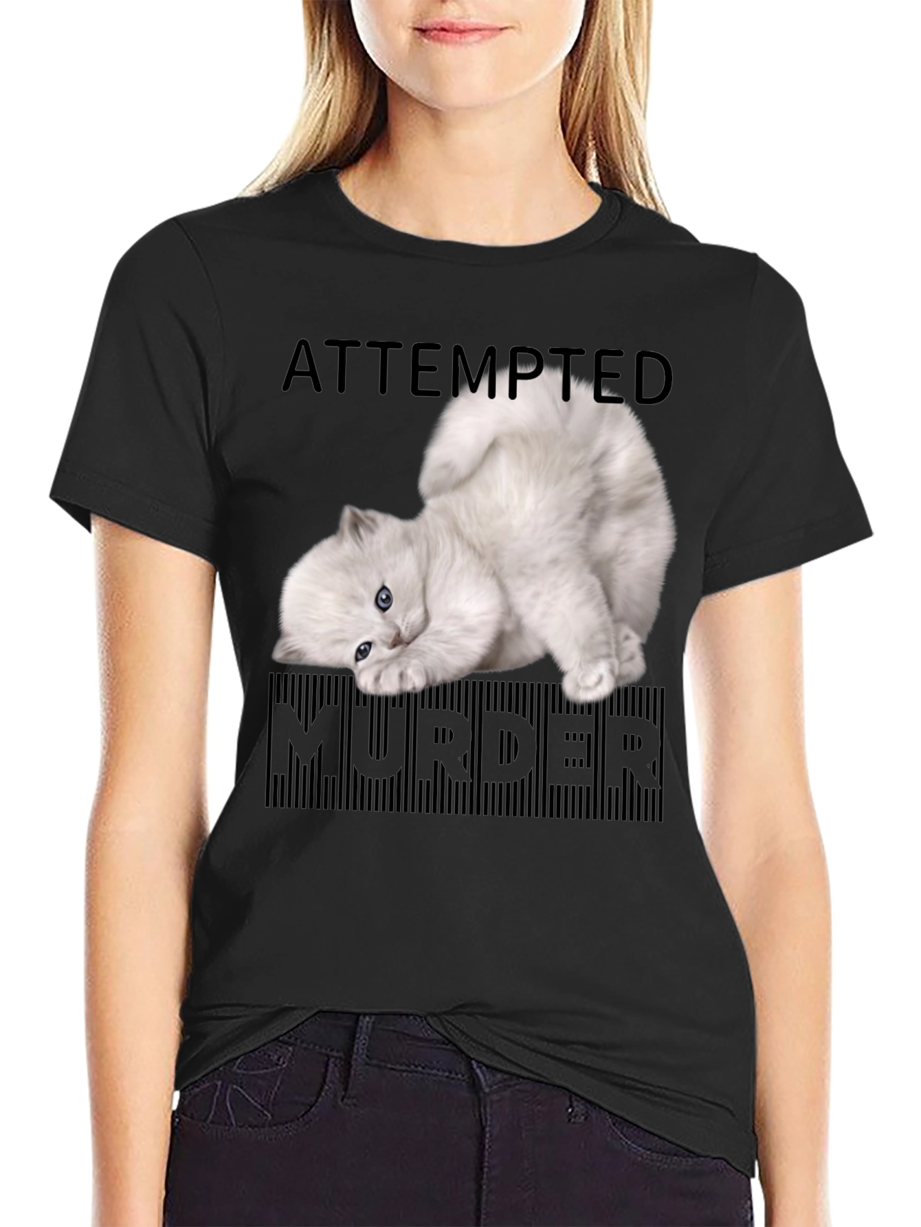 Black Attempted Murder Kitten T-Shirt - Funny Cat Lover Tee view 2