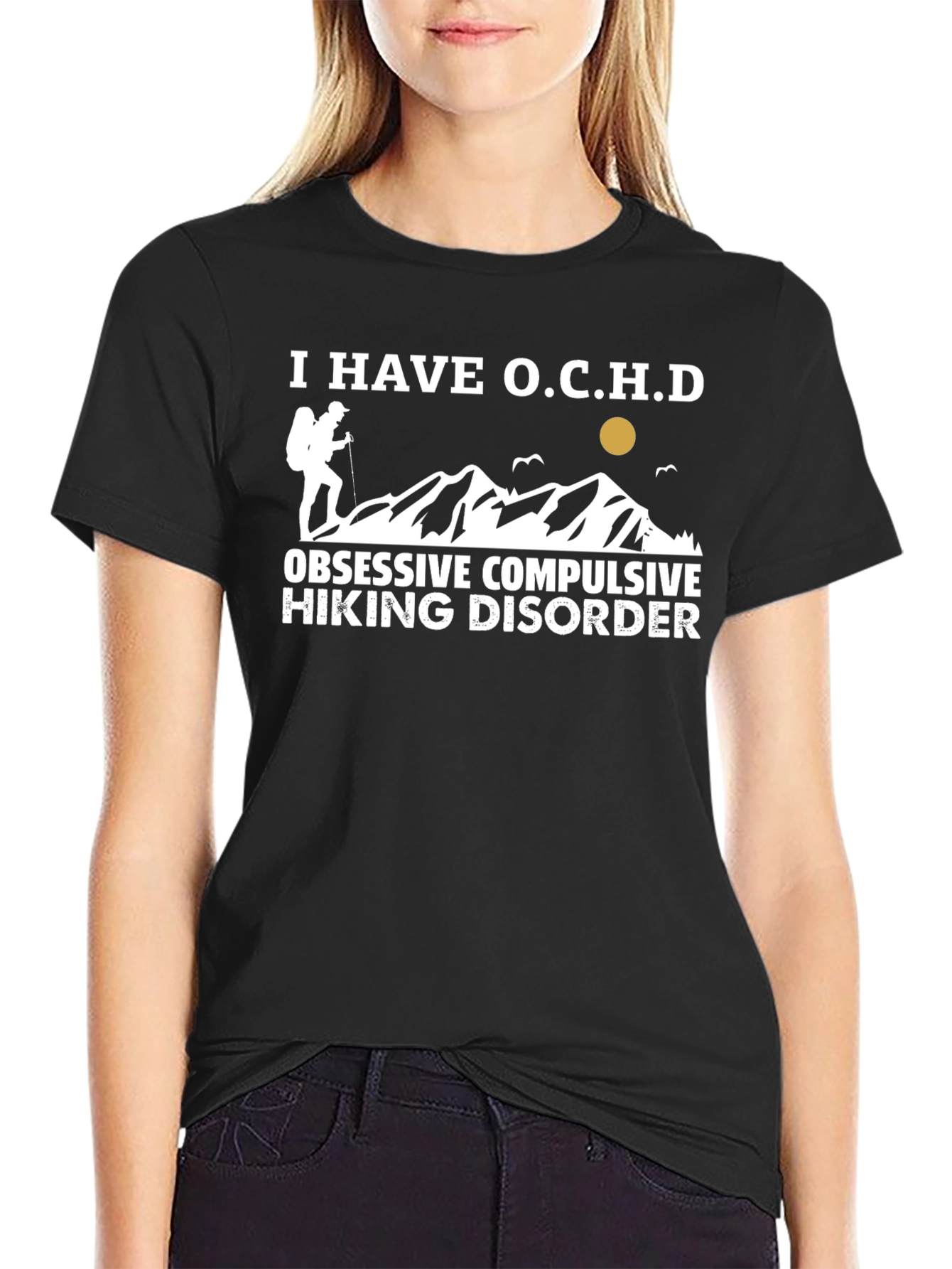 Black Obsessive Compulsive Hiking Disorder T-Shirt view 2