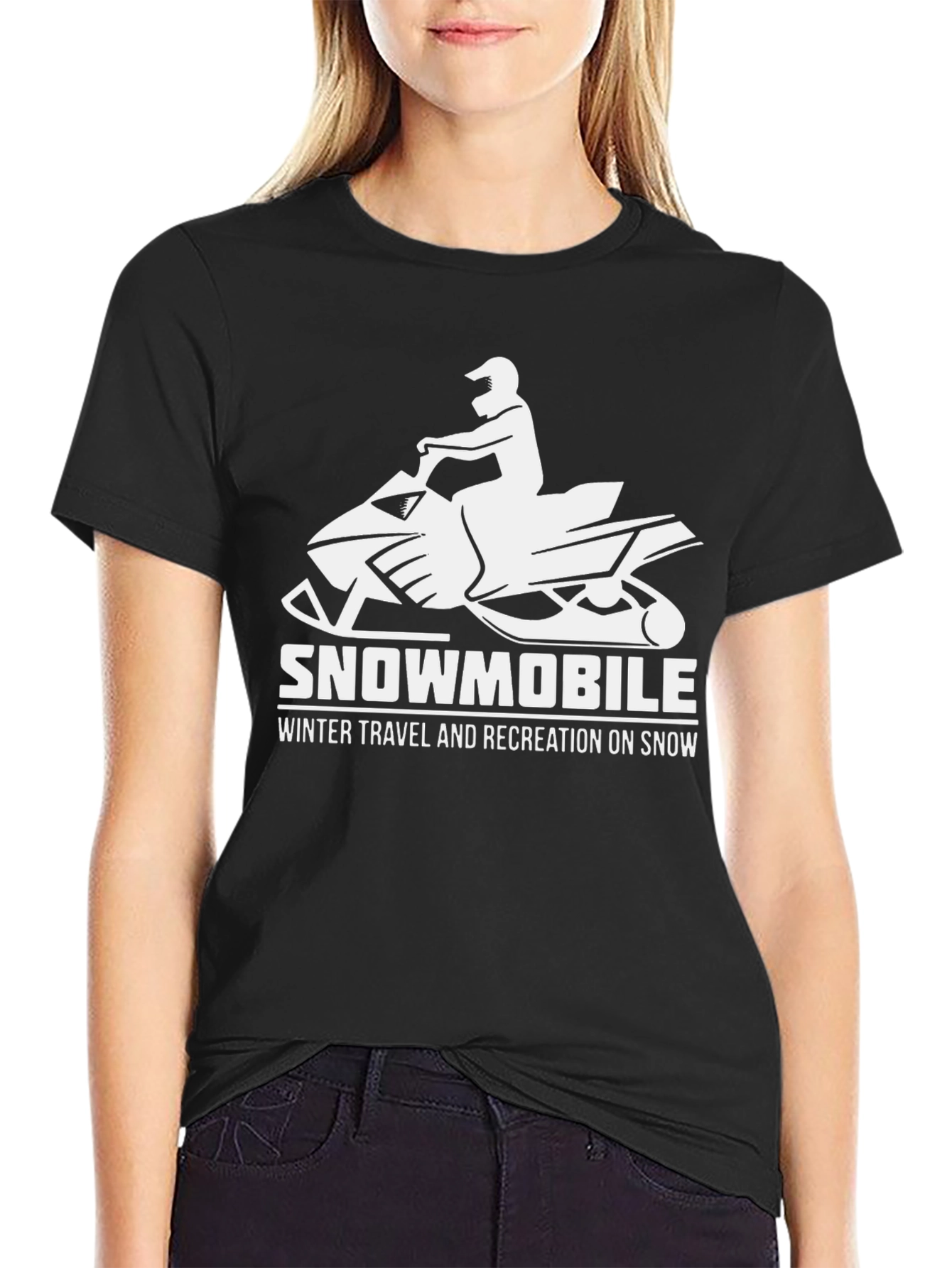 Black Snowmobile Winter Travel Recreation T-Shirt view 2