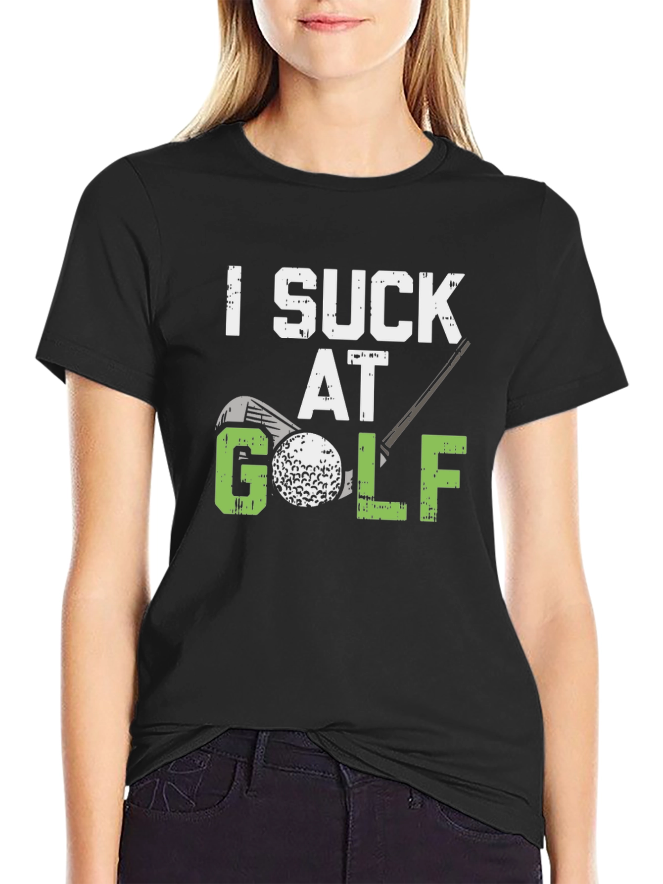 Black Funny Golf T-Shirt - I Suck At Golf Tee view 2