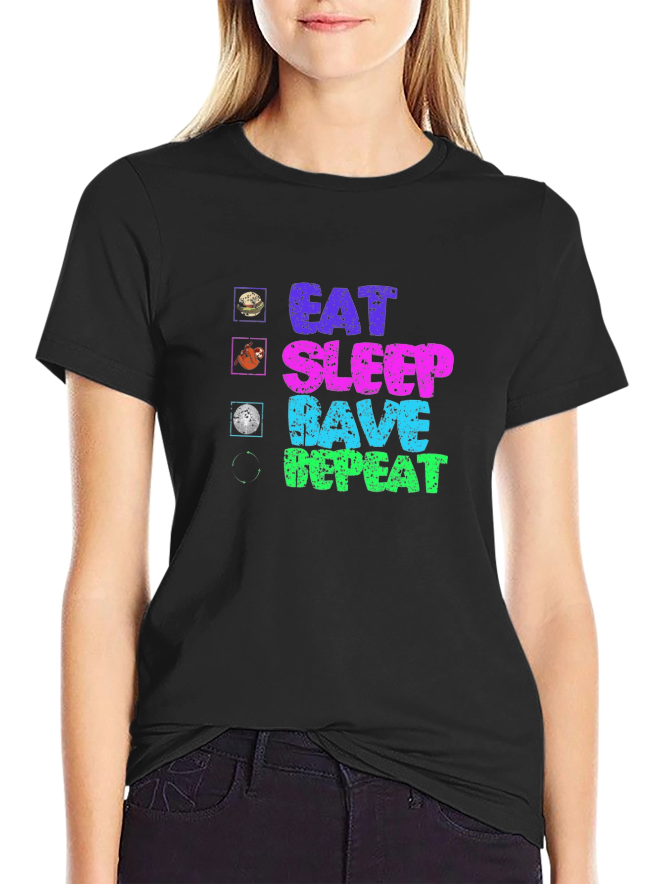 Black Eat Sleep Rave Repeat Graphic Tee view 2