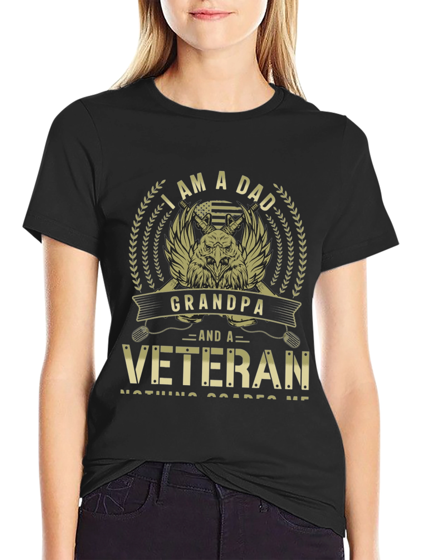 Black I am a Dad Grandpa Veteran T-Shirt view 2