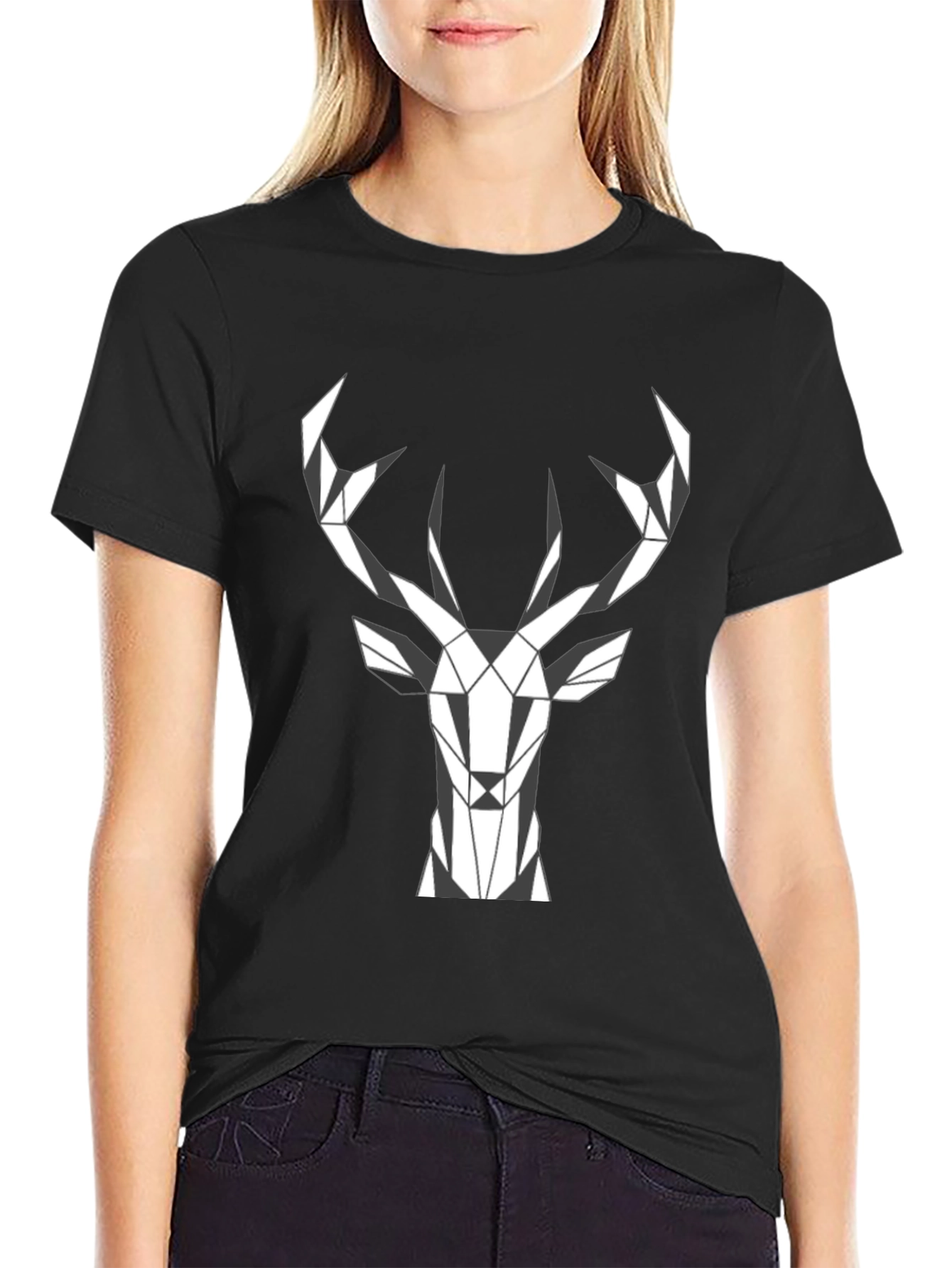 Black Geometric Deer Head Graphic Tee - Stylish Menswear view 2