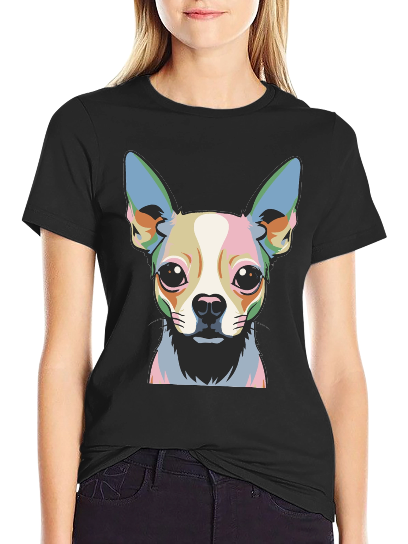 Black Chihuahua Pop Art Graphic Tee - Black view 2