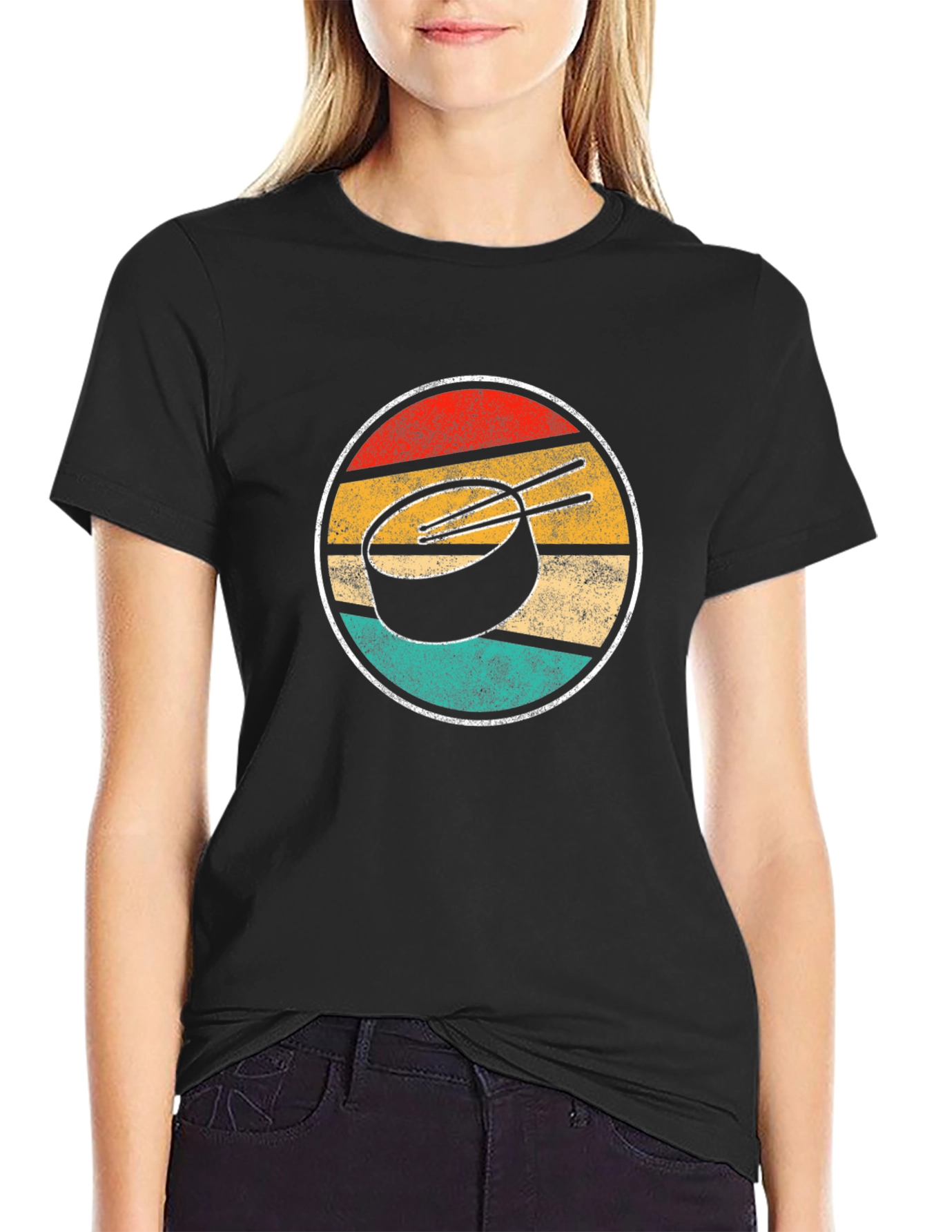 Black Retro Sunset Hockey Puck Graphic Tee view 2