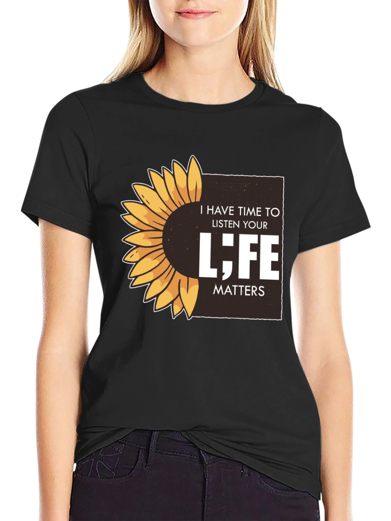 Black Sunflower 'Life Matters' Graphic T-Shirt view 2