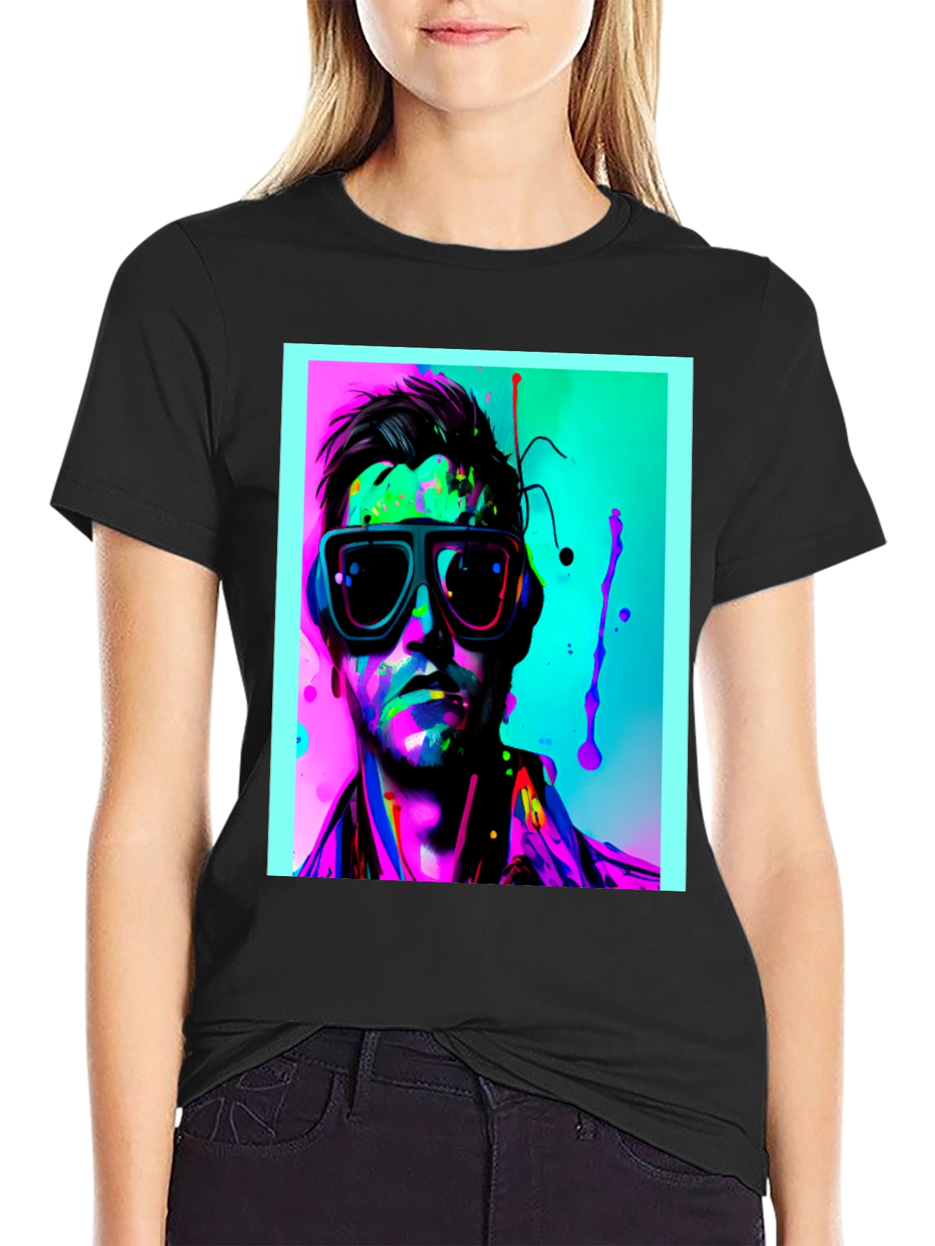 Black Neon Splash Portrait T-Shirt view 2