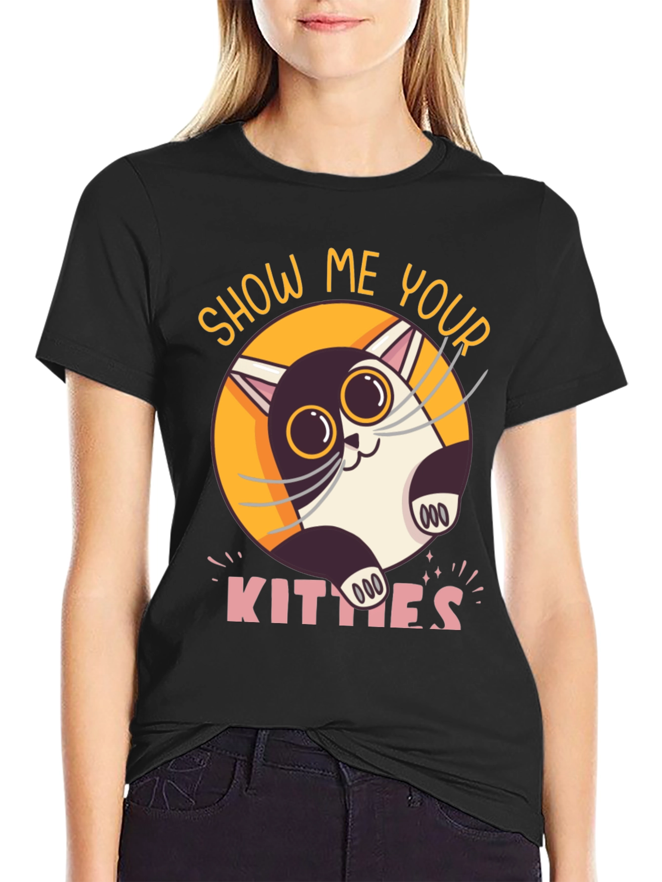 Black Show Me Your Kitties Graphic T-Shirt view 2