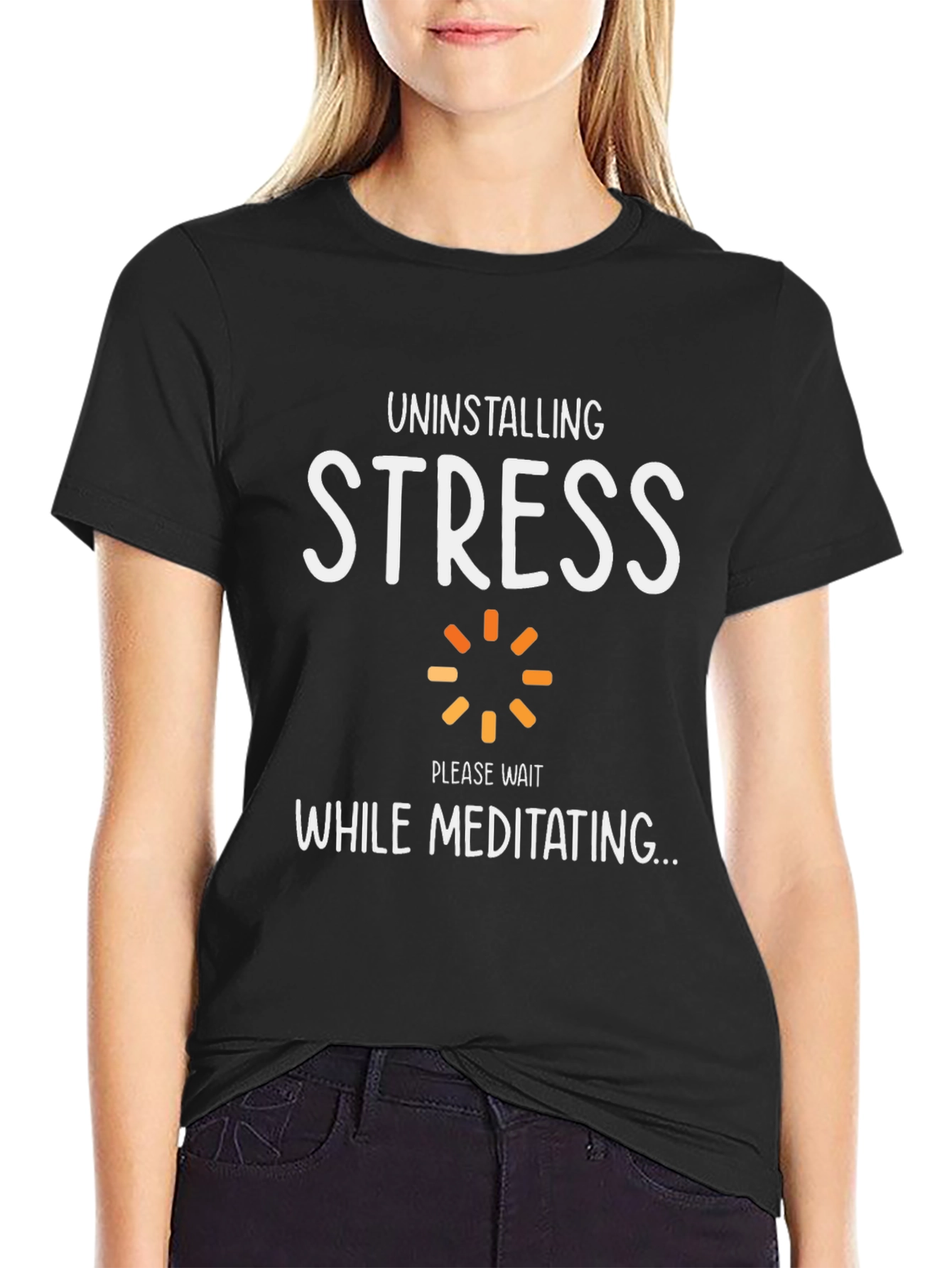 Black Uninstalling Stress Black Graphic Tee view 2