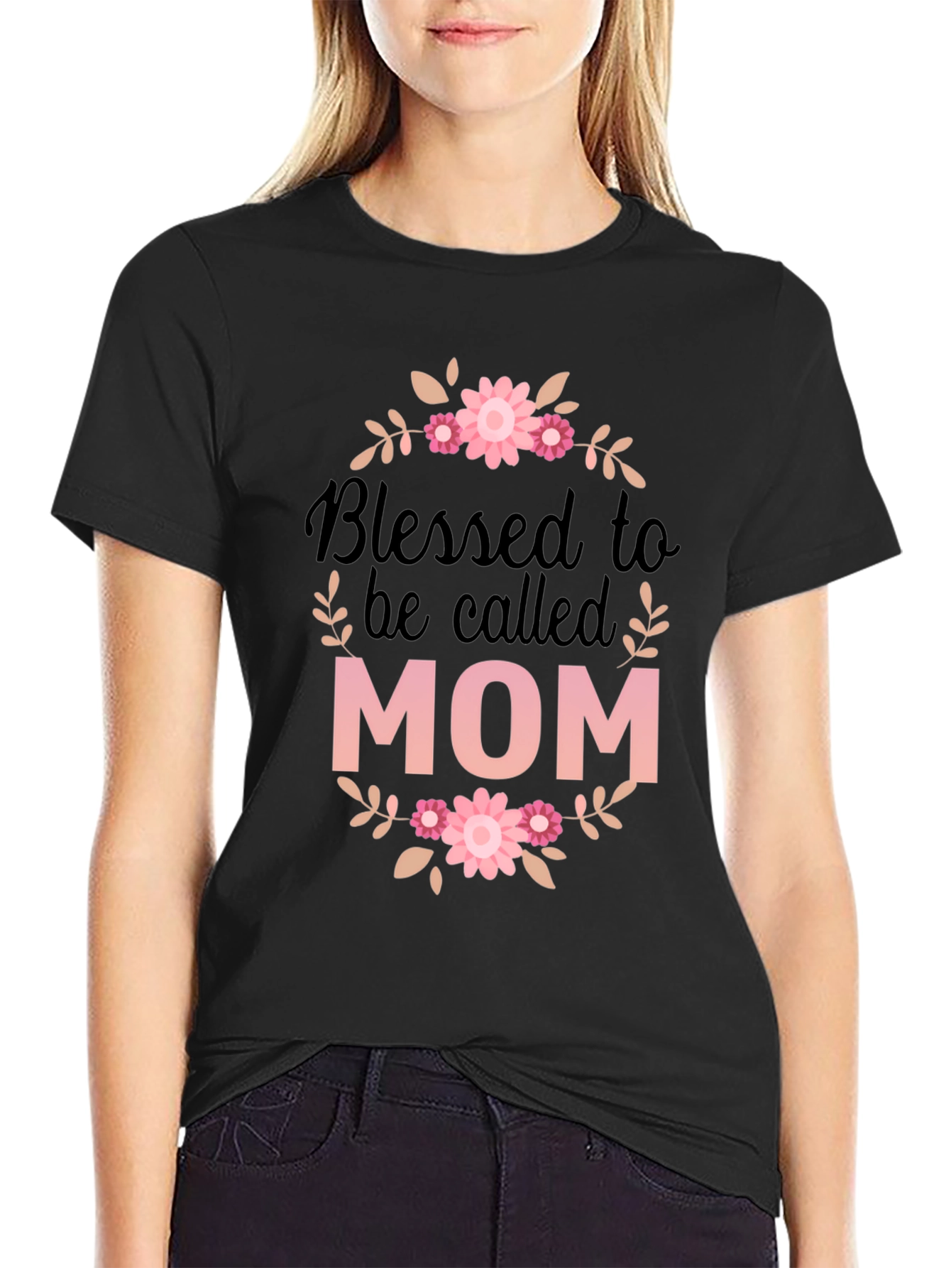 Black Blessed Mom Graphic Tee - Black T-Shirt view 2