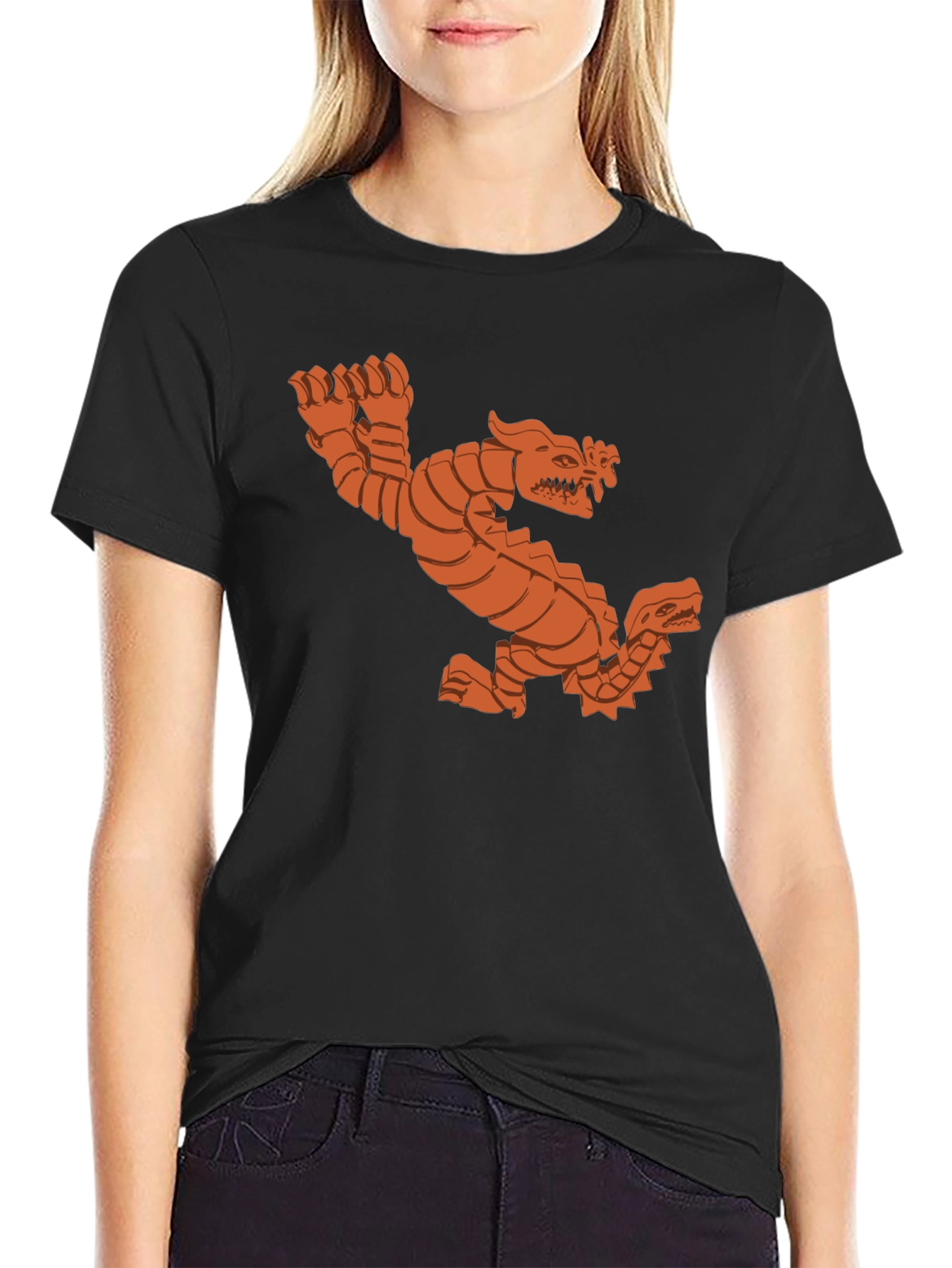 Black Double Dragon Graphic Tee - Black Cotton T-Shirt view 2