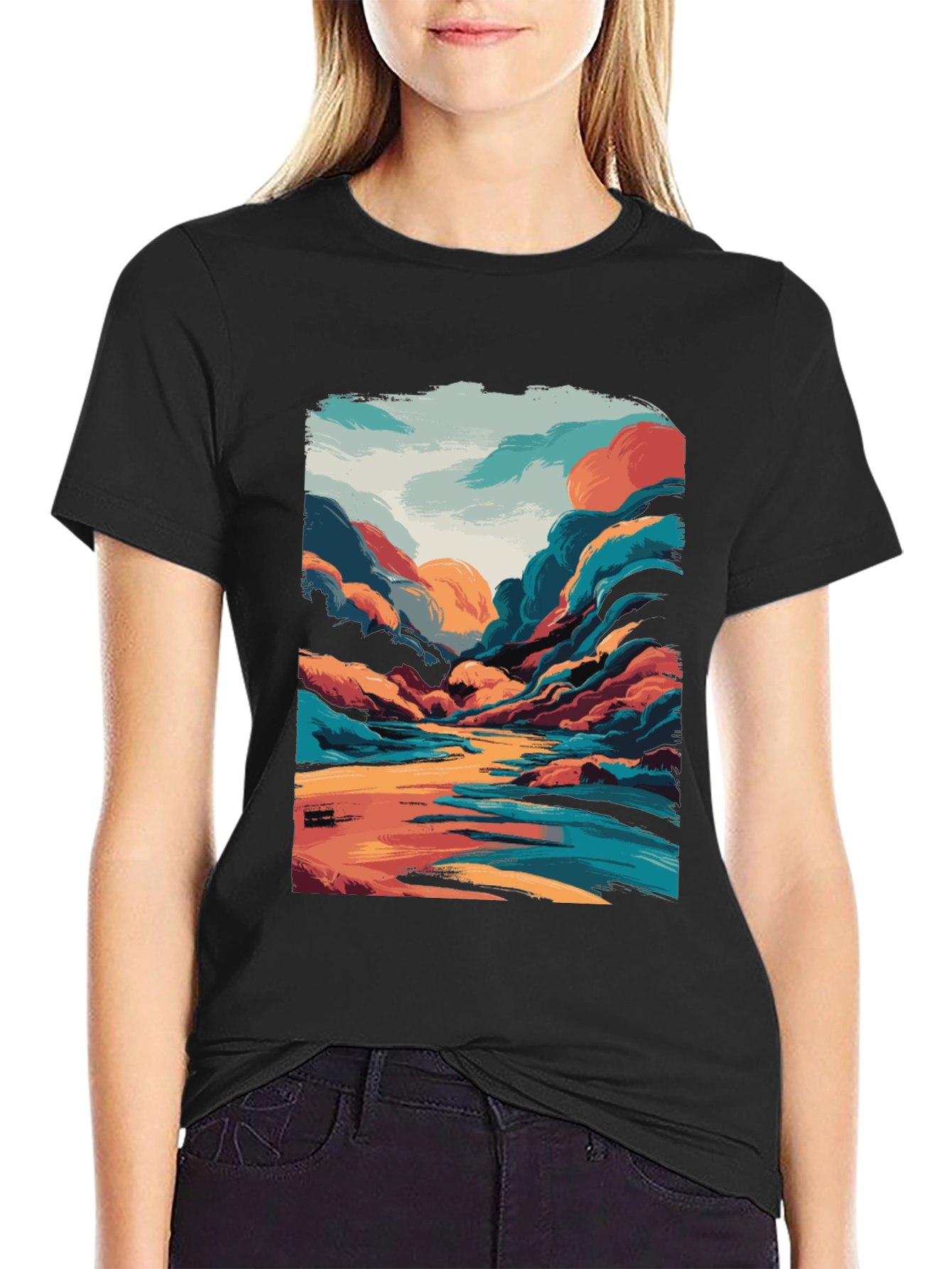 Black Vivid Landscape Graphic Tee - Artistic Comfort view 2