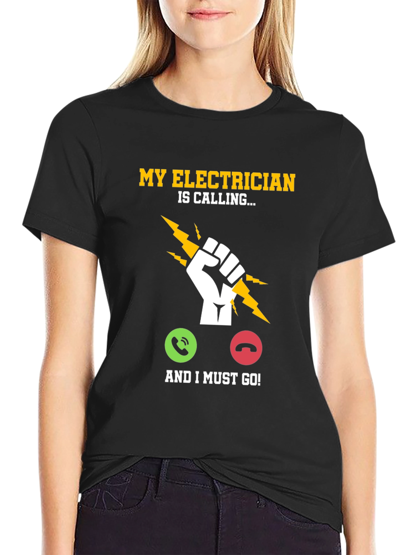 Black Electrician Calling T-Shirt - Funny Job Gift view 2