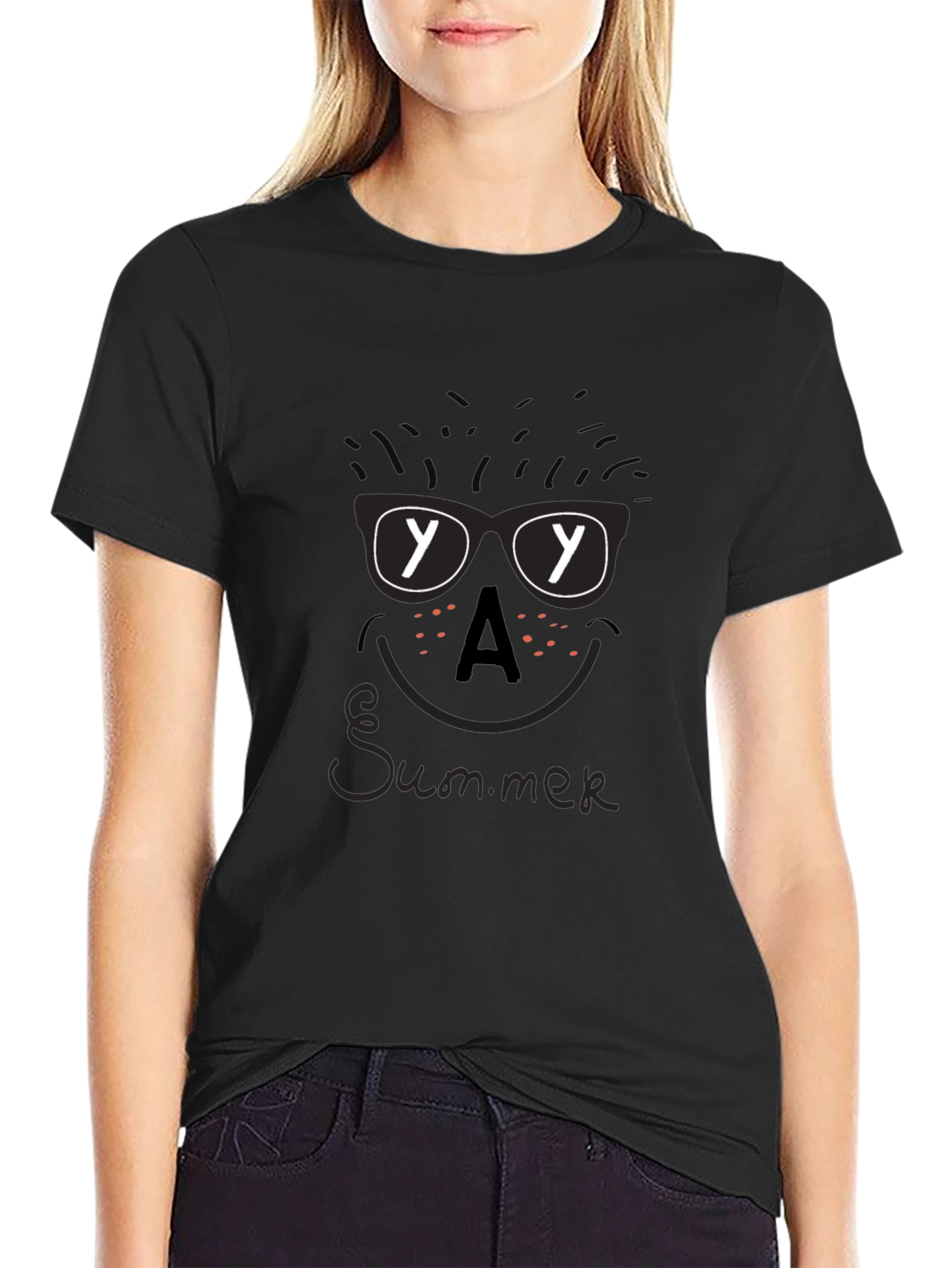 Black Summer Graphic Black T-Shirt view 2