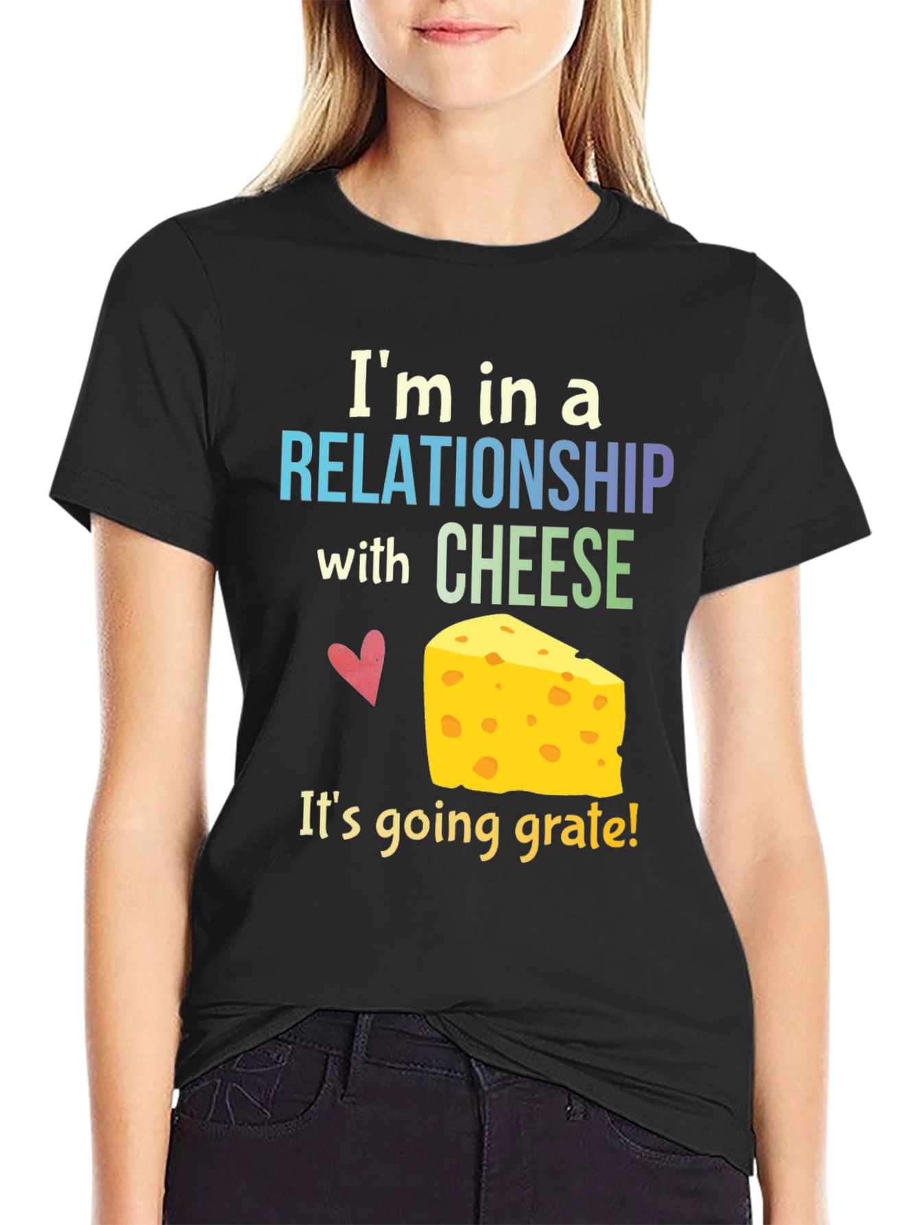 Black Cheese Lover T-Shirt: Relationship with Cheese view 2