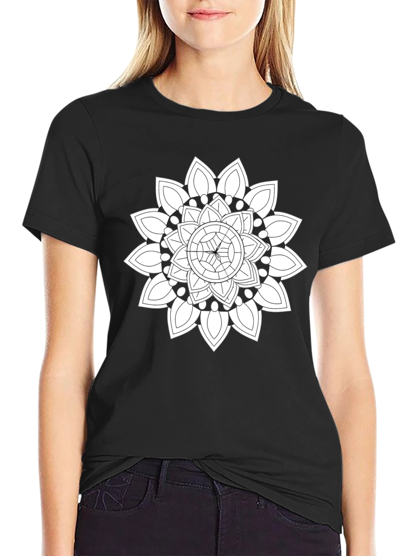 Black Black T-Shirt with Mandala Design view 2