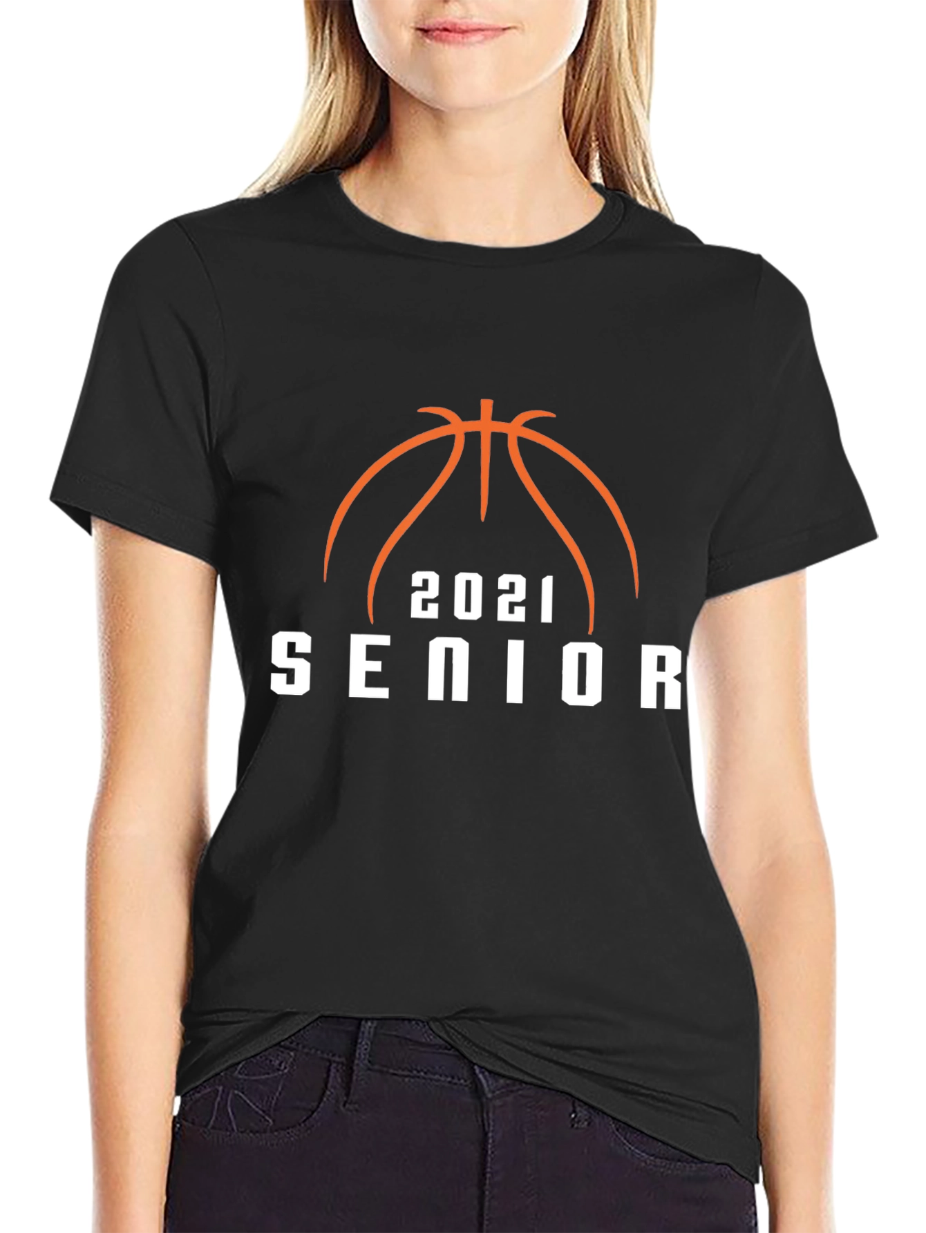 Black Senior 2021 Basketball T-Shirt view 2
