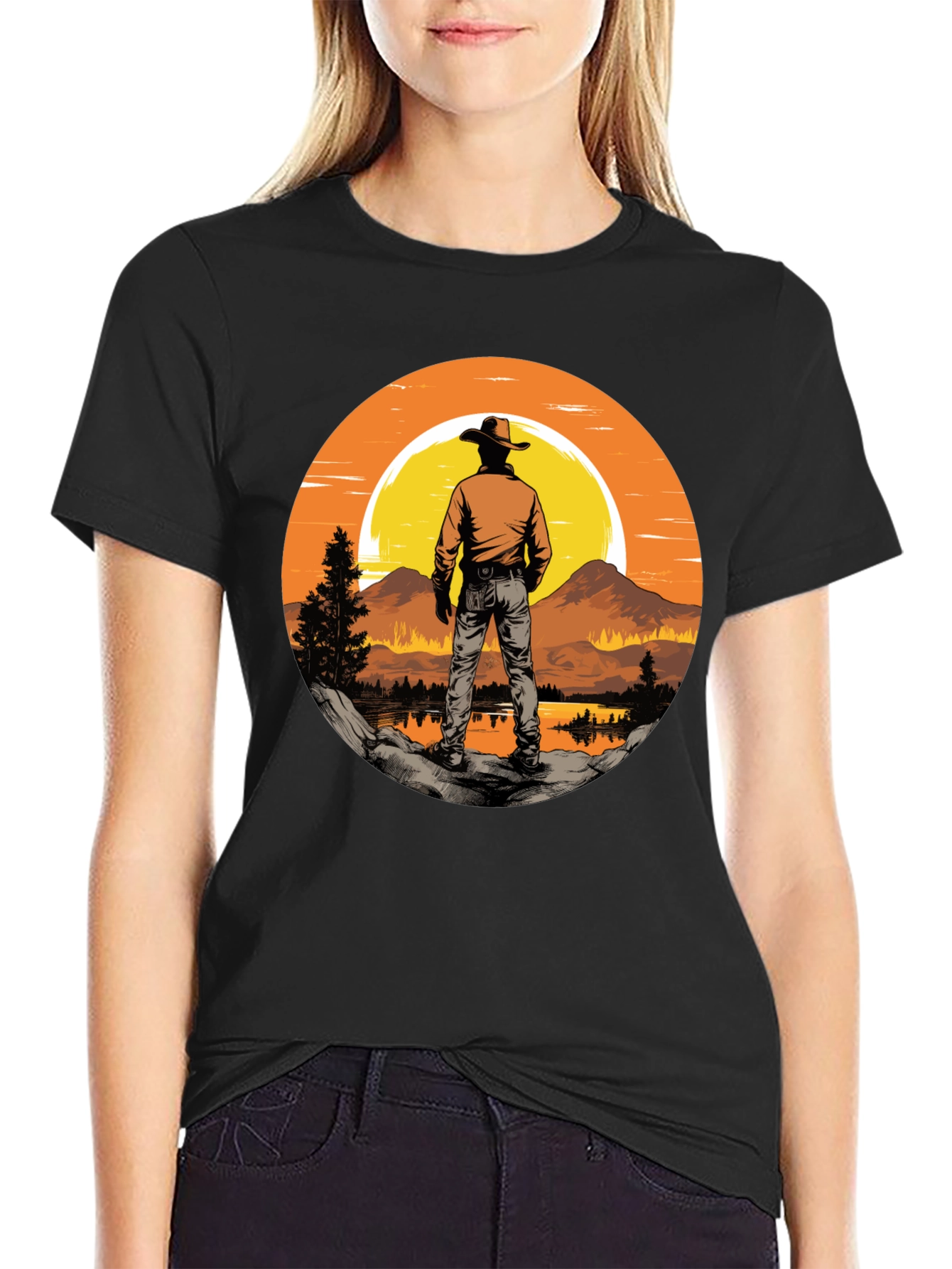 Black Sunset Cowboy Graphic Tee view 2